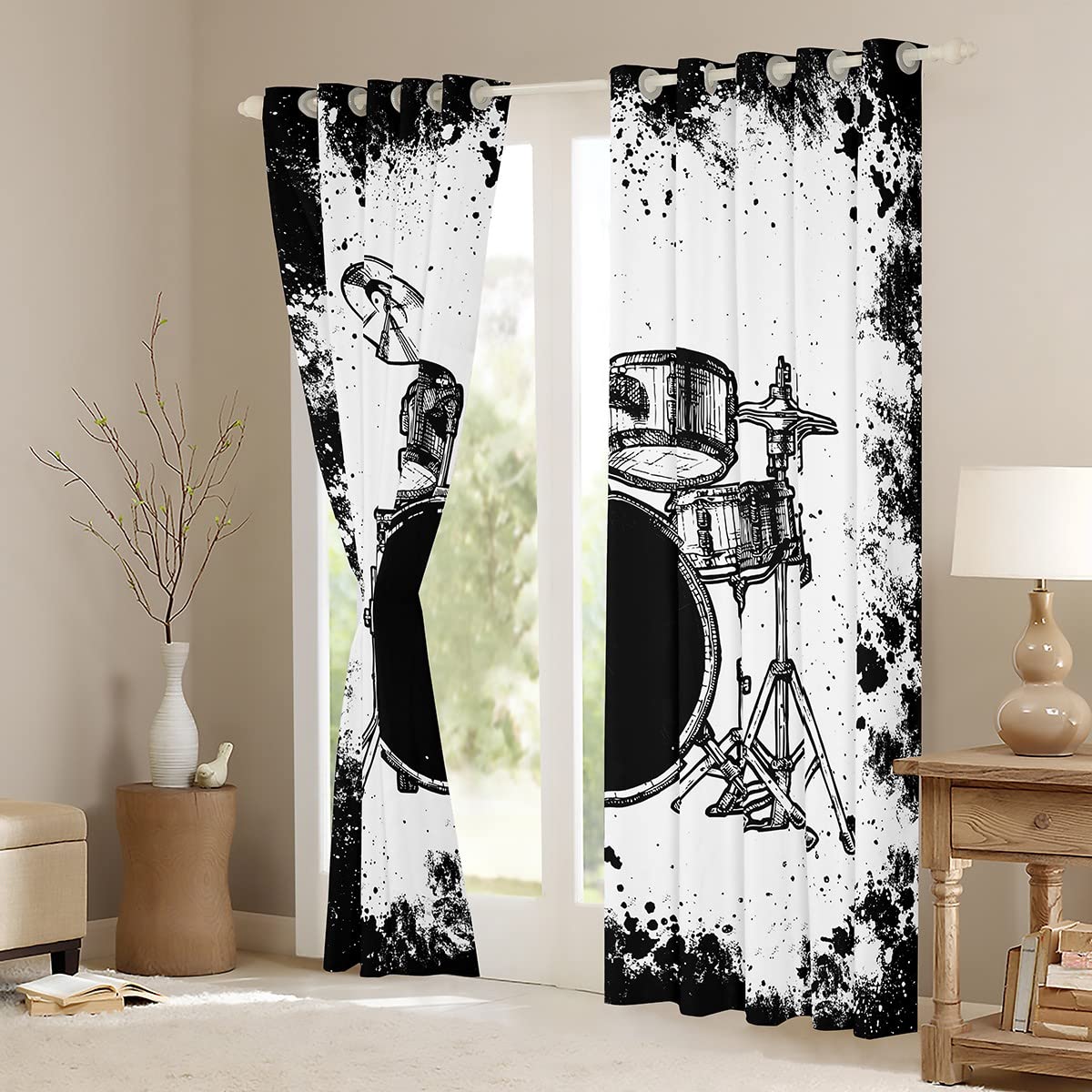 Kit De Tambor Para Niños Cortinas De Ventana Para Niños Rock Music