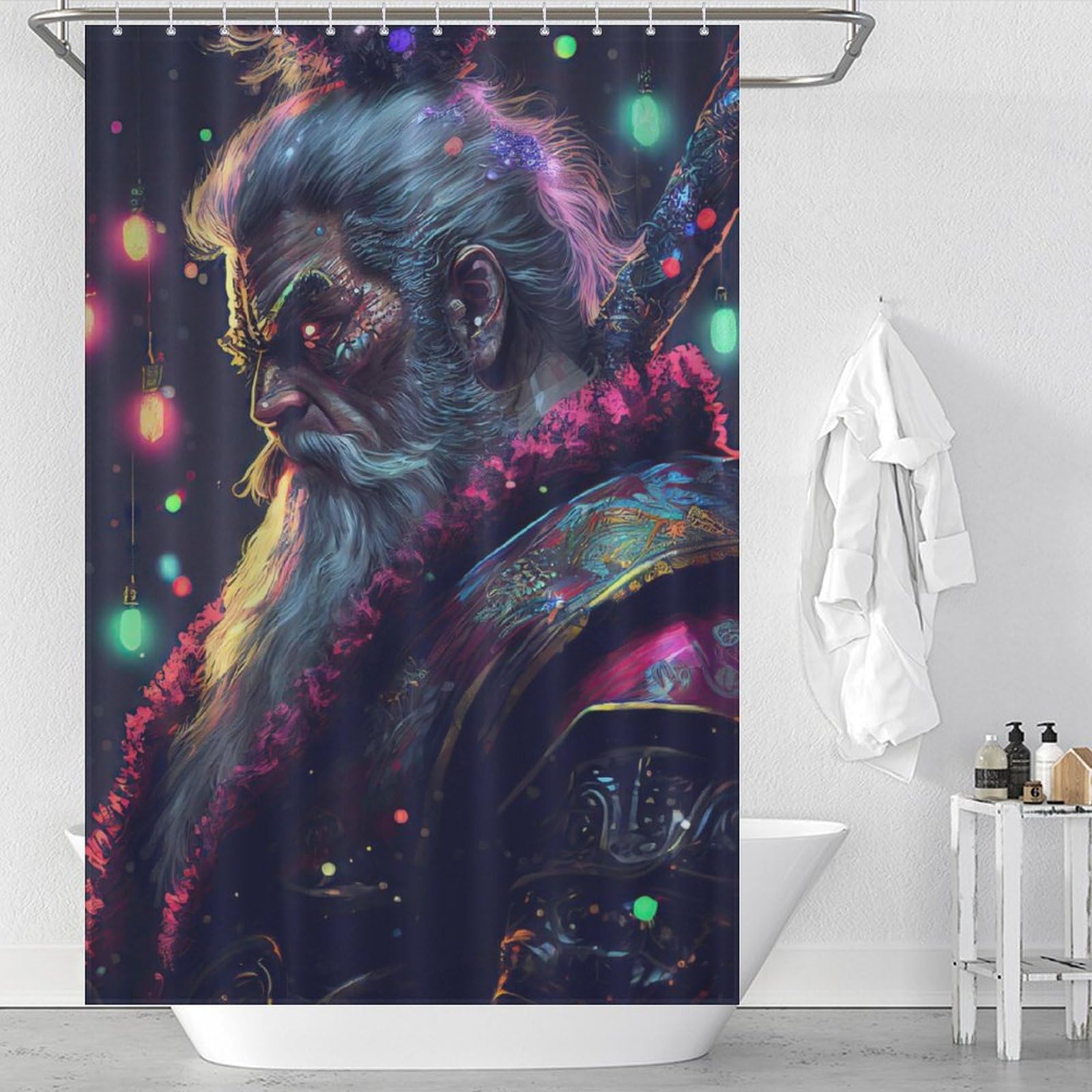 Rideau de douche samouraï coloré en tissu lavable 122x183cm pour salle de bain