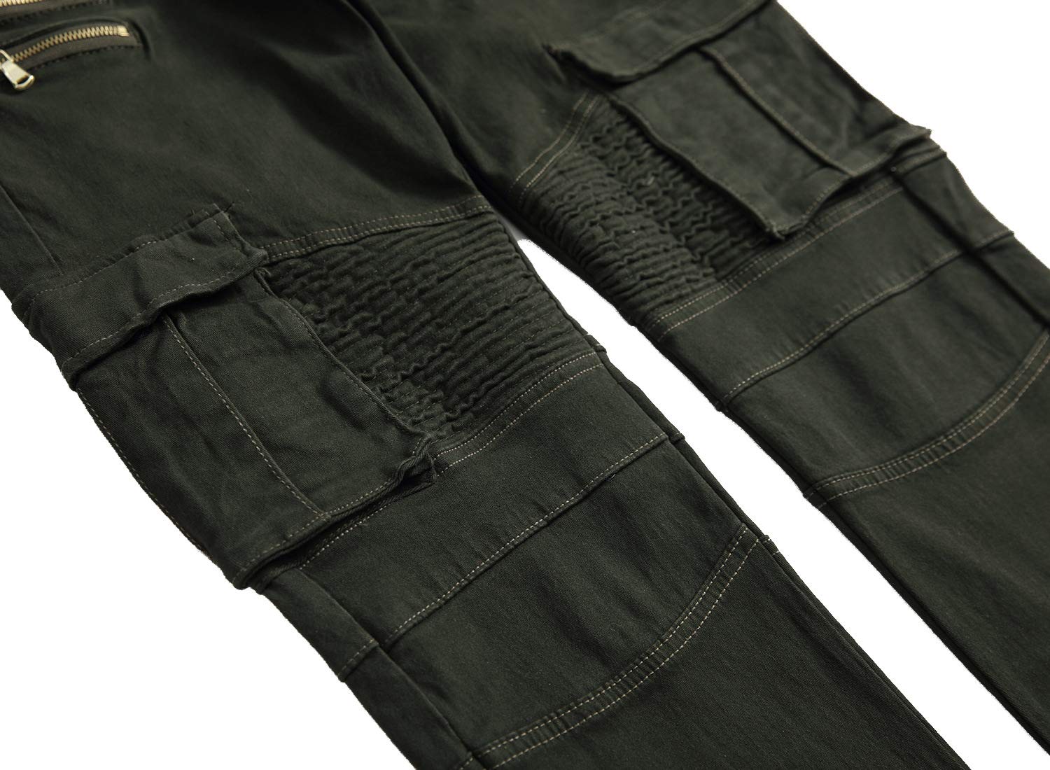 HWYBHT Jeans Skinny Uomo Biker Runway Jeans Ginocchio Cerniera Distressed Moto Cargo Denim Pantaloni