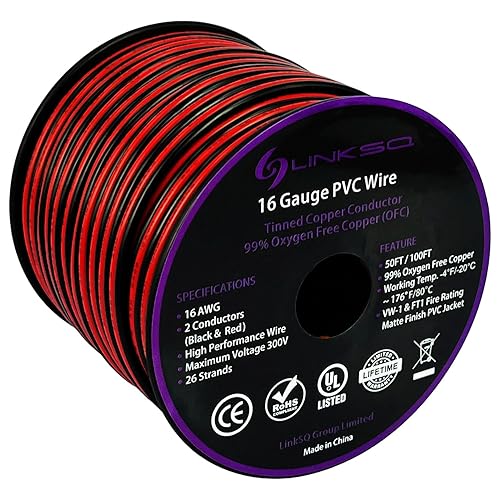 LINKSQ Cable eléctrico 2468 VW-1 FT1 (100 pies) calibre 16 2 conductores, cable de cobre estañado trenzado sin oxígeno de 2 cables, 16 AWG 2 cables,