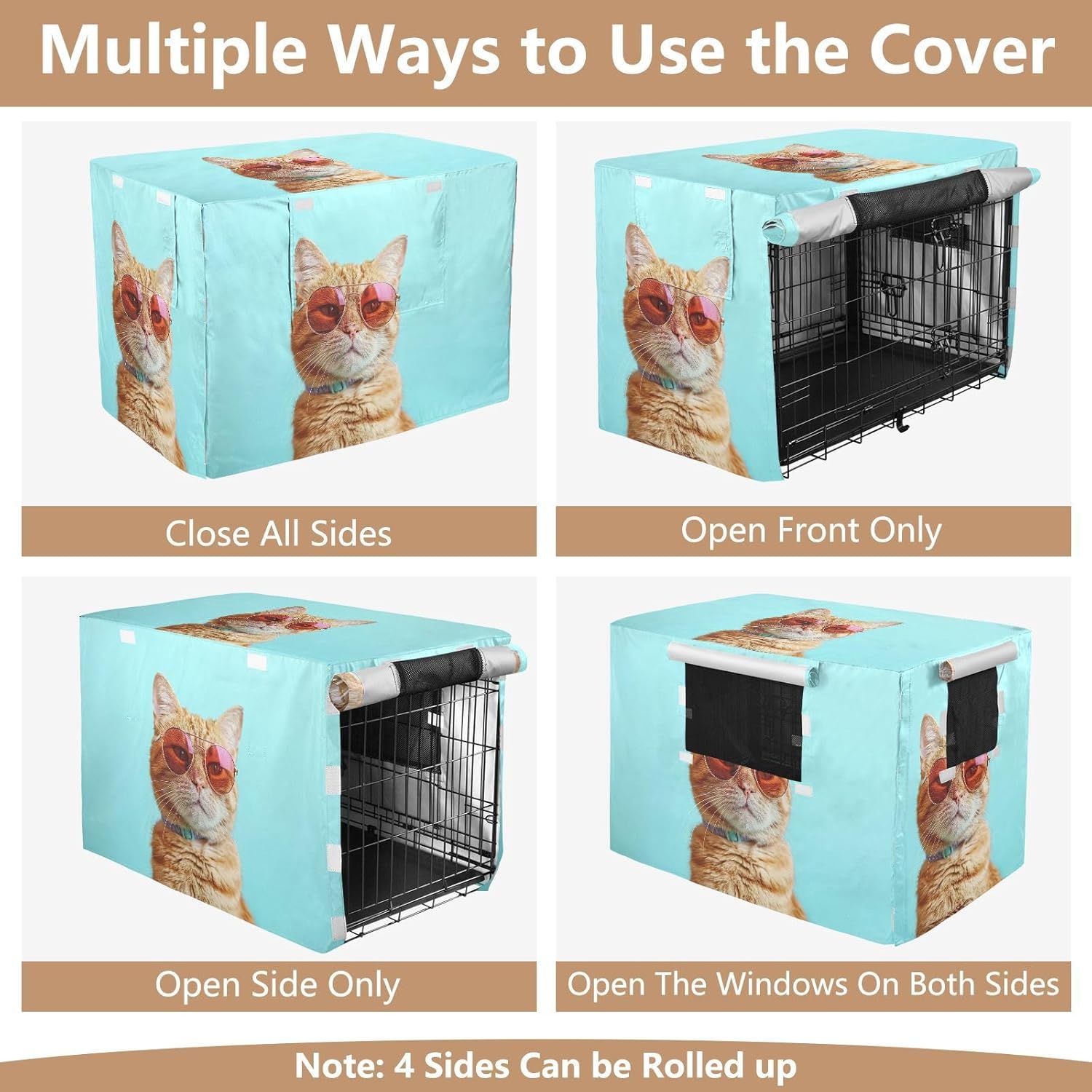 Orange Cat Funny Blue Dog Crate Cover S-XL Water-Resistant Pet Kennel Cover with Mesh Windows, Reduces Barking, X-Large