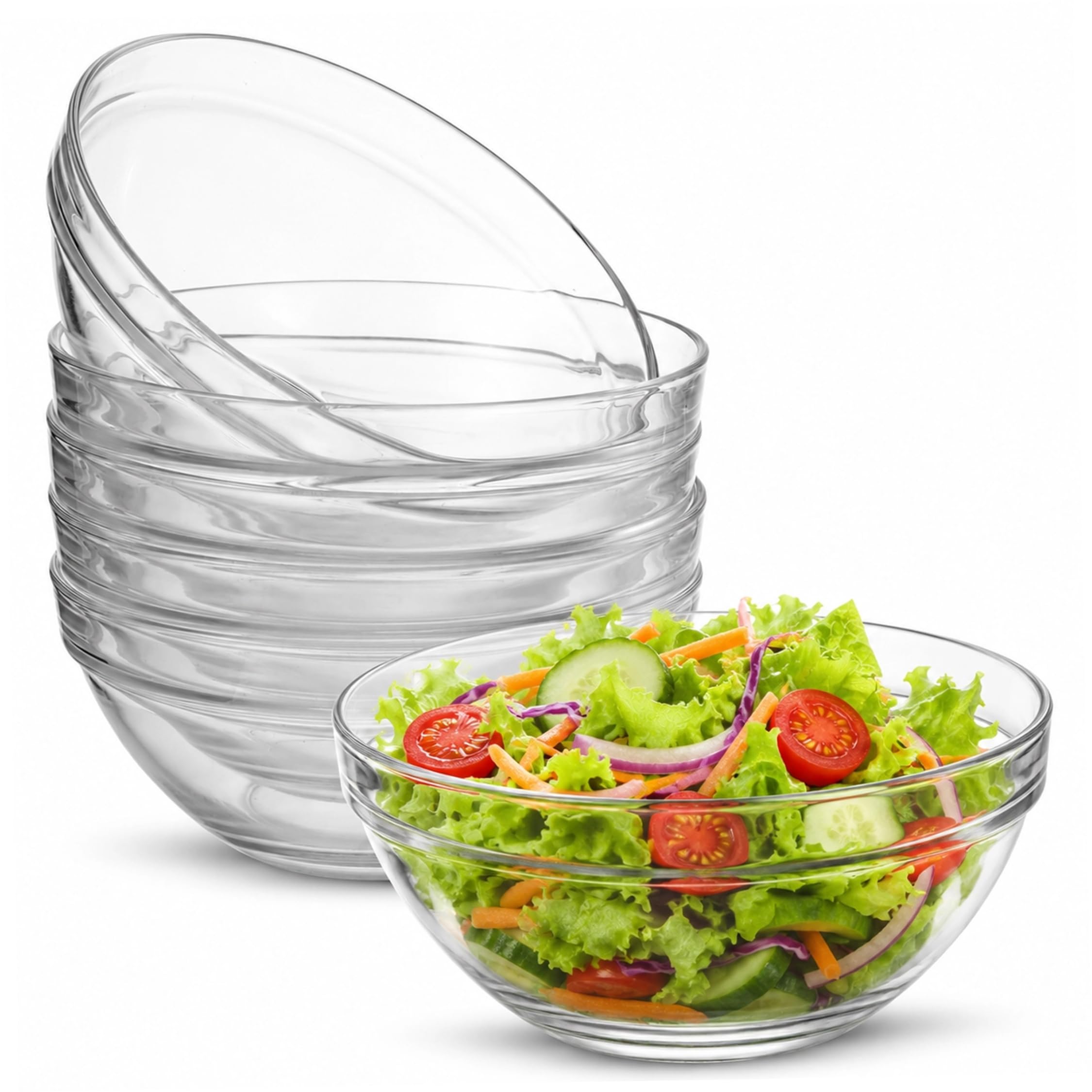 Bemonew Clear Bowls Set of 6 Shatter-Resistant Clear Plastic Bowls for Salads, Appetizers, Desserts, Reusable Serving Bowl for Home Party Restaurant, 6 inch