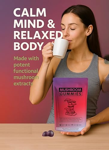 Miniatura 6 de 60 gomitas nutritivas de hongos para adultos, mezcla de hongos 12 en 1 con melena de león, cola de pavo, reishi orgánico, cordyceps, apoyo