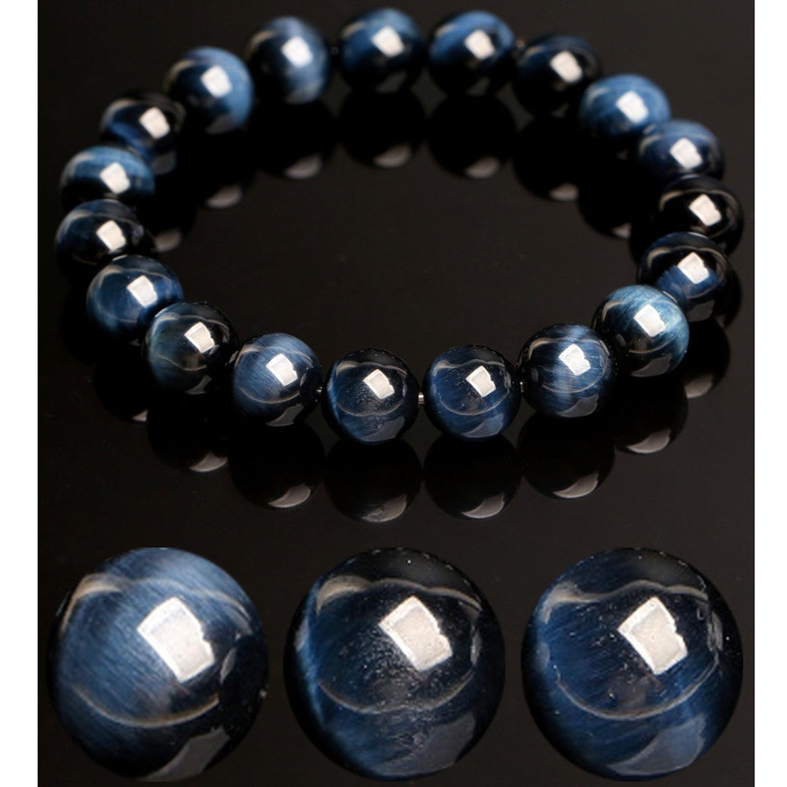 Pulsera de Ojo de Tigre Azul para Hombres y Mujeres, Pulsera elástica de Piedra Natural para protección, Calma, Confianza y Buena Suerte, joyería de energía de Cristal elástico,10MM
