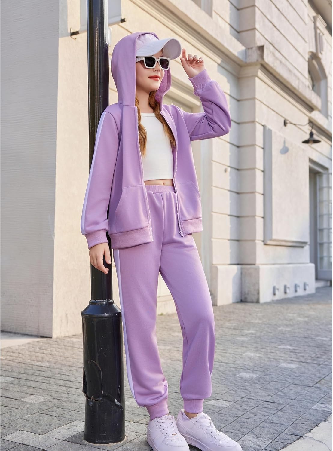 Arshiner Girls 2 Piece Outfits Sweatsuits Zip Up Hoodie Sweatshirt and Sweatpant Athletic Tracksuit Jogger Set - Image 4