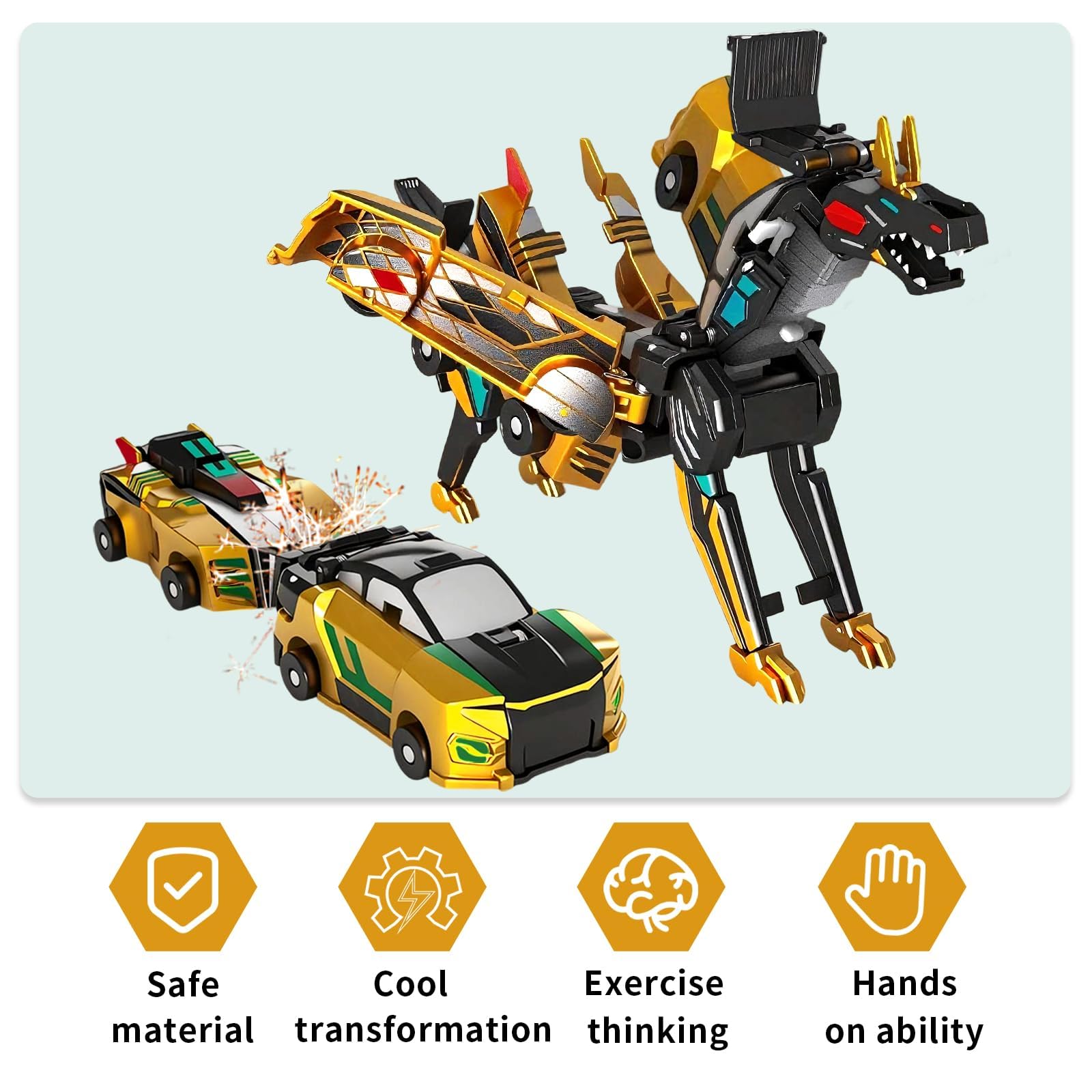 Magnetic Transforming Car,2 In 1 Collision Deformation Cars,Collision Transforming Dinosaur Car Toy,Magnetic Cars Transformer Toys,Car Toys for 2 3 4 5 6 7 8 Years Old Boys and Girls Kids (Gold) - Image 4