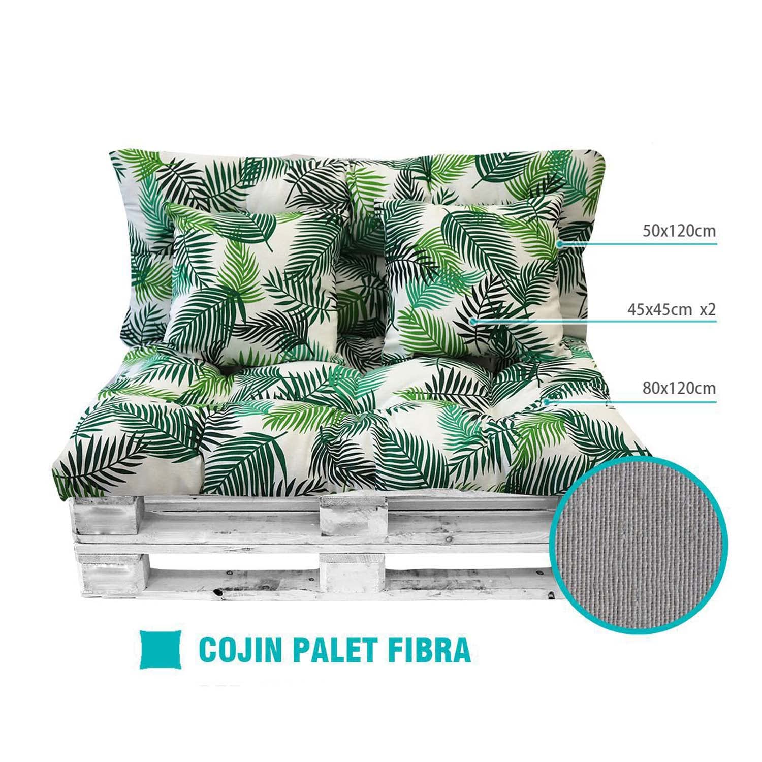 BESCH Cojines para Palets de Fibra Conjunto 4 Piezas - 1 Asiento + 1 Respaldo + 2 Cojines - Juego de Cojín Respaldo para Pales Acolchados para Jardín, Terraza