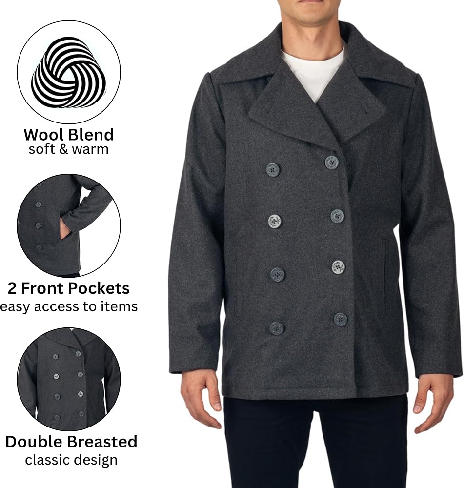 alpine swiss Mason Mens Wool Blend Classic Pea Coat Gray Small