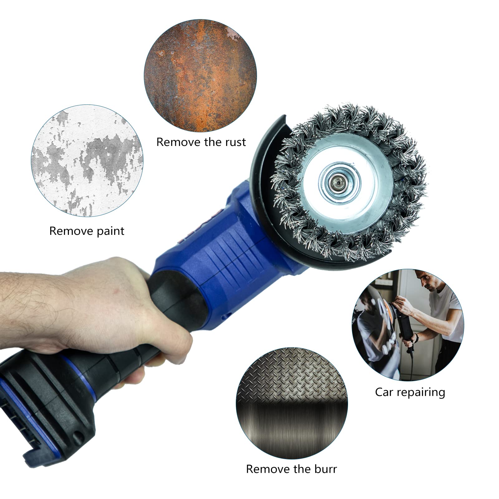 SALI Paquete de 24 cepillos de alambre para tazas, cepillo trenzado de 3 pulgadas para amoladoras, con eje de 5/8-11 pulgadas para limpieza pesada, óxido, pelado y abrasivo, para amoladora angular