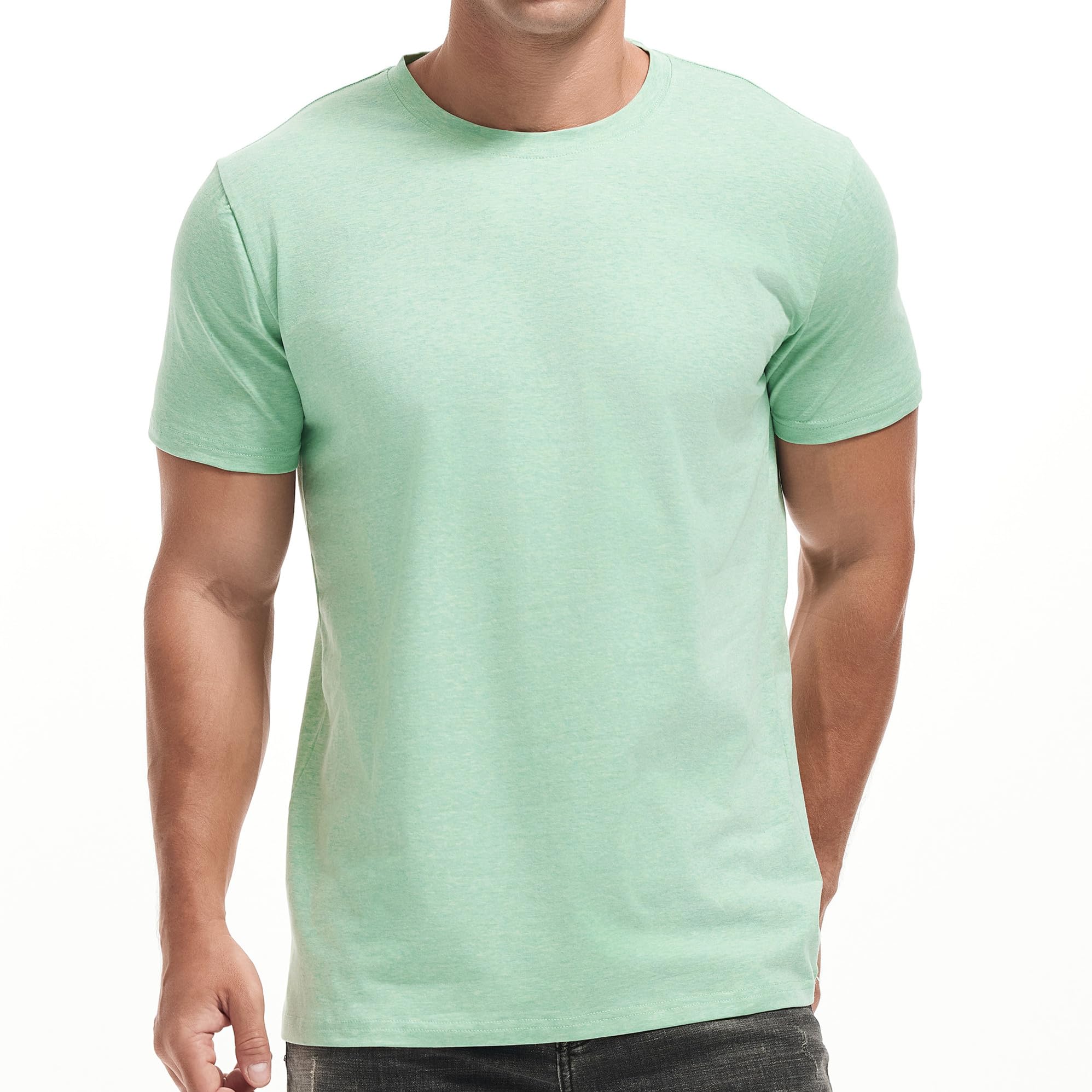 VEIISAR Herren Langarm und Kurzarm T-Shirt aus 200g Baumwolle - Zweiarben-Melange Unterzieh-Shirt - Weich, Dehnbar