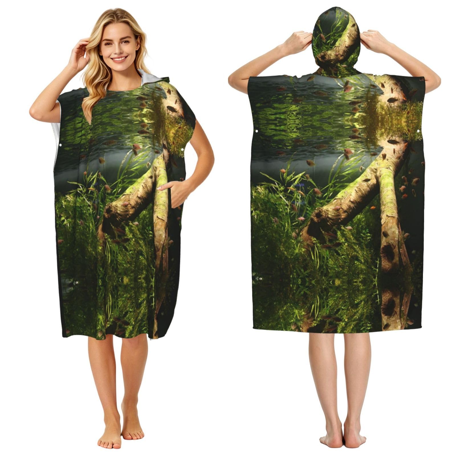 Poncho en tissu éponge pour la plage et la piscine avec imprimé original de poissons