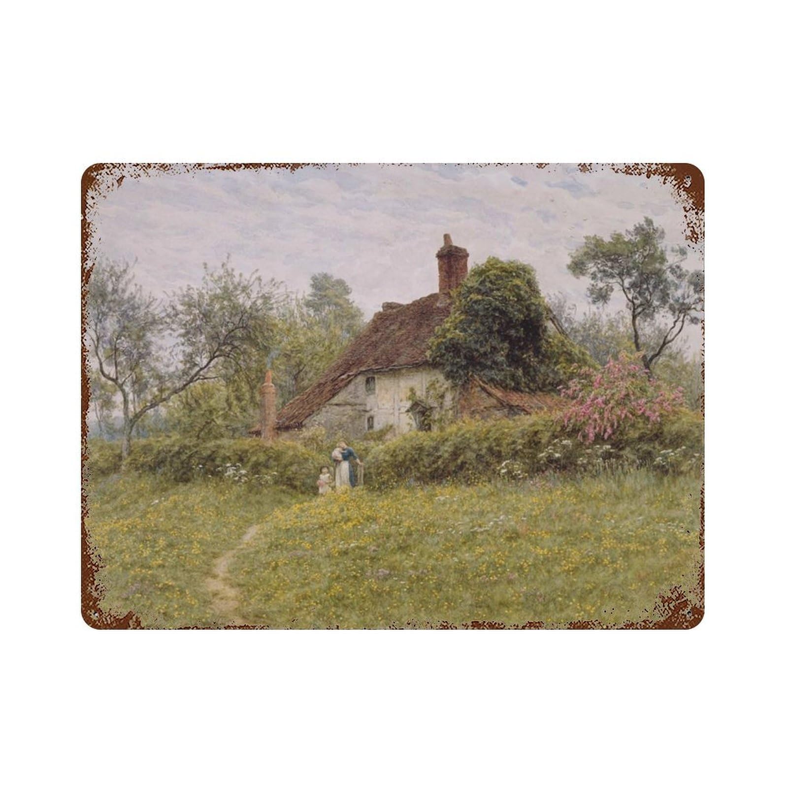 xiaoxiaoshen Vintage Cottage Landscape Painting Wall Decor Art Metal Tin Poster Modern Home Decor Art Home Bar Shop Decorations Vintage Sign 30x40cm