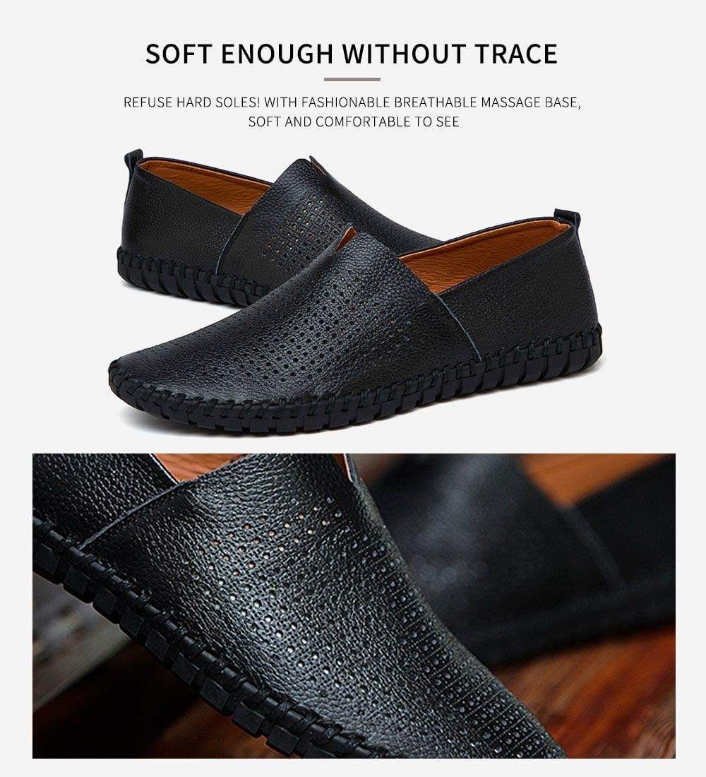 Men's Genuine Leather Loafer Shoes Slip On Soft Walking Shoes Perforated Driving Shoes - Image 2