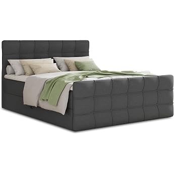 Best Lux Box Spring Bed with Footboard 2 Under Bed Drawers and Toppers Double Bed Bonell Mattress Upholstered Bed Bed Frame Bedroom Graphite Inari 94 180 x 200 cm