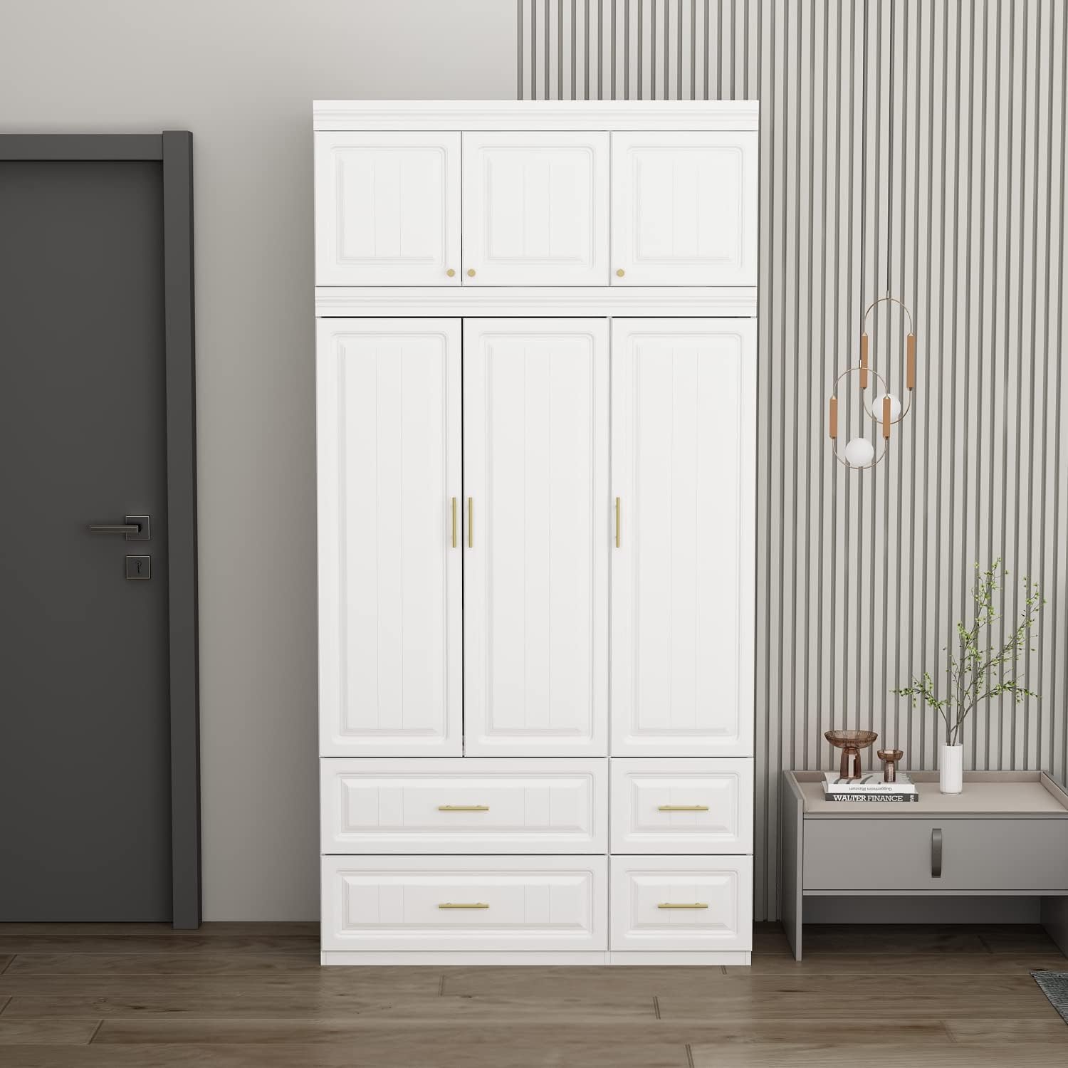 Hitow Wardrobe Armoire Set with 3 Doors, Large Freestanding Wardrobe