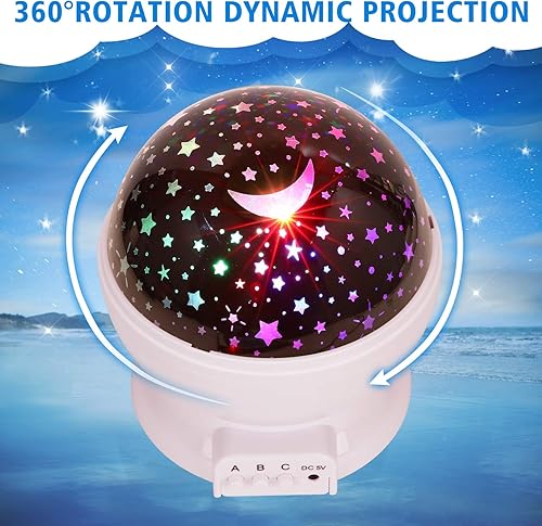 Miniatura 7 de Luz de noche para niños, luz nocturna de estrellas, proyector de nebulosa y estrellas de 360 grados de rotación, 4 bombillas LED, 12 colores de luz