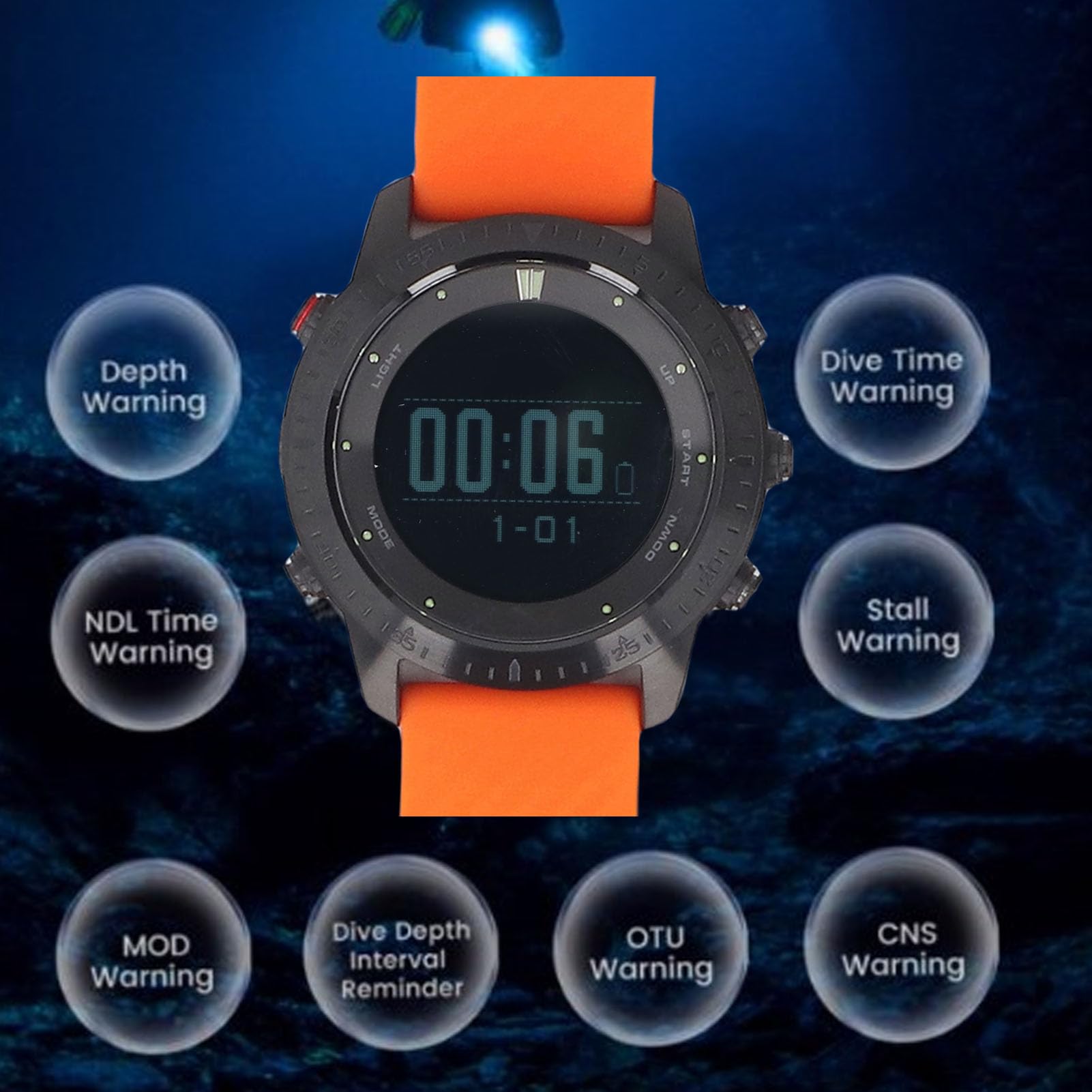 Drfeify Reloj de Computadora de Buceo, a Prueba de Agua Profesional de 328 Pies de Profundidad, Duración de la Batería Larga, con Notificaciones Inteligentes, para Deportes Submarinos
