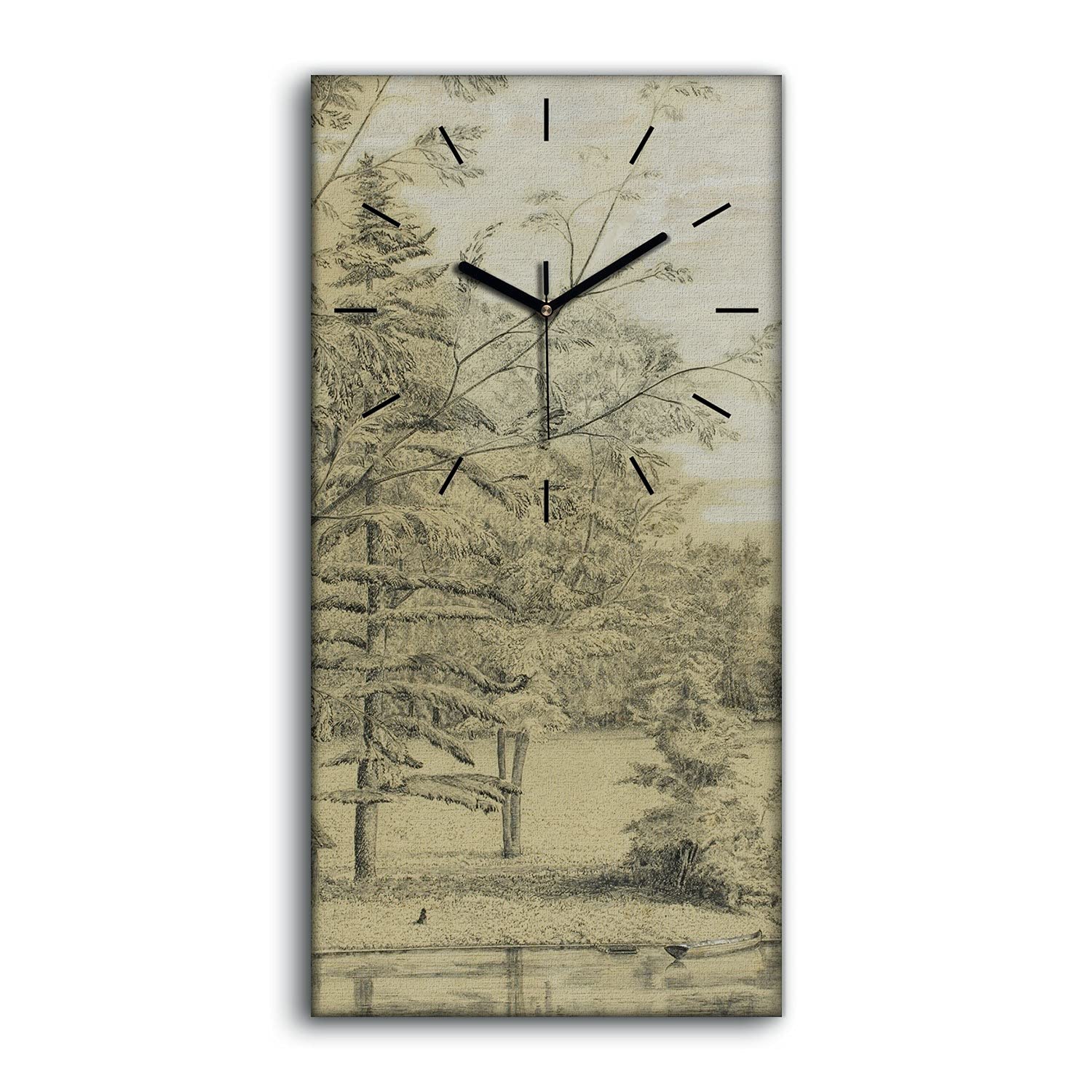 Horloge sur toile 30x60cm arbre forêt tableau mural silencieux