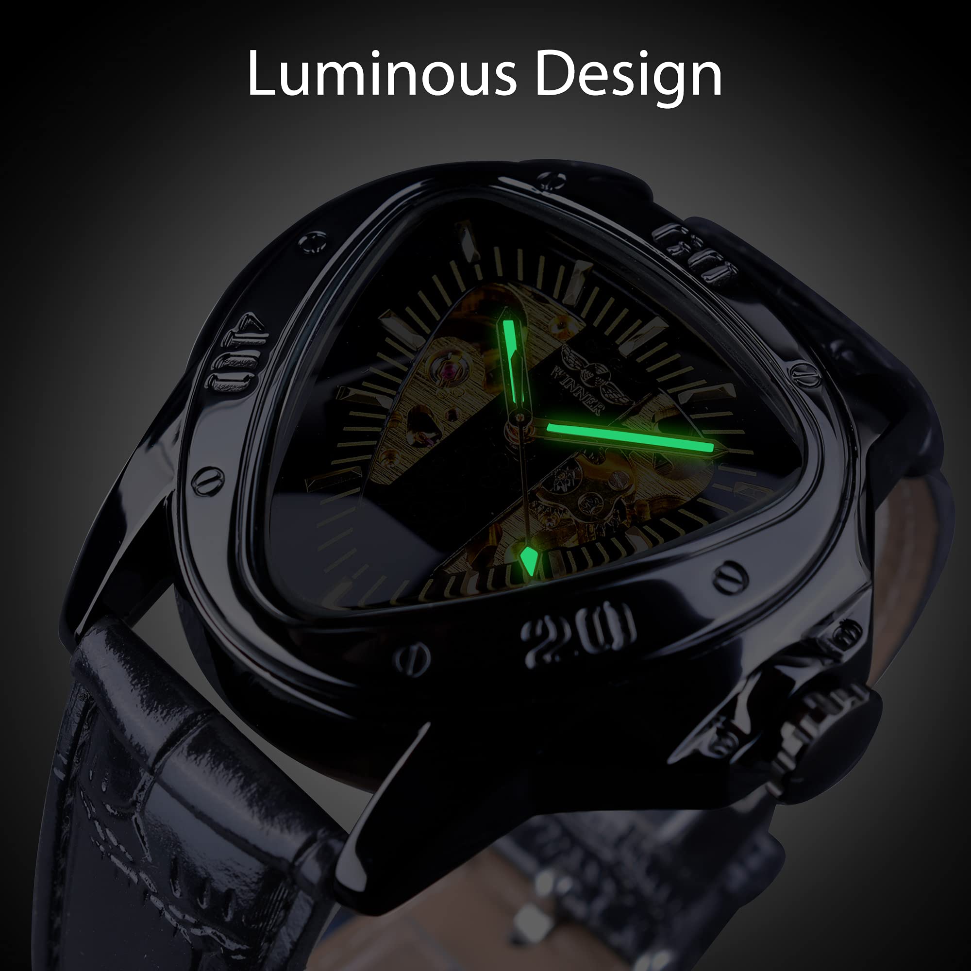 Winner Fashion mechaniczny zegarek na rękę trójkątna tarcza wyścigowa, wodoodporny złoty szkielet tarcza automatyczny mechanizm skórzany design mechaniczny zegarek dla mężczyzn