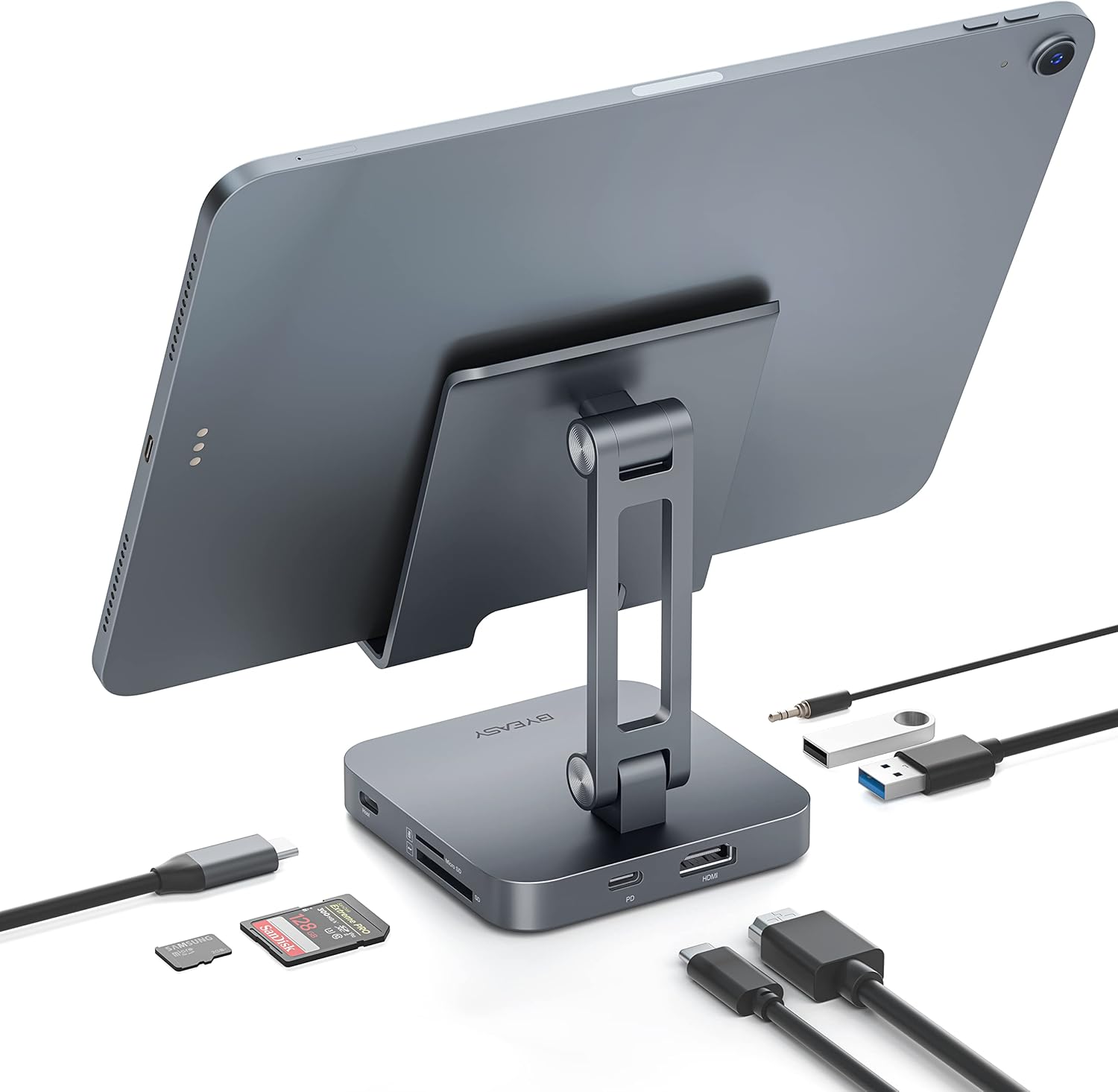 BYEASY iPad Pro USB C Hub with Stand, 7 in 1 USBC Docking