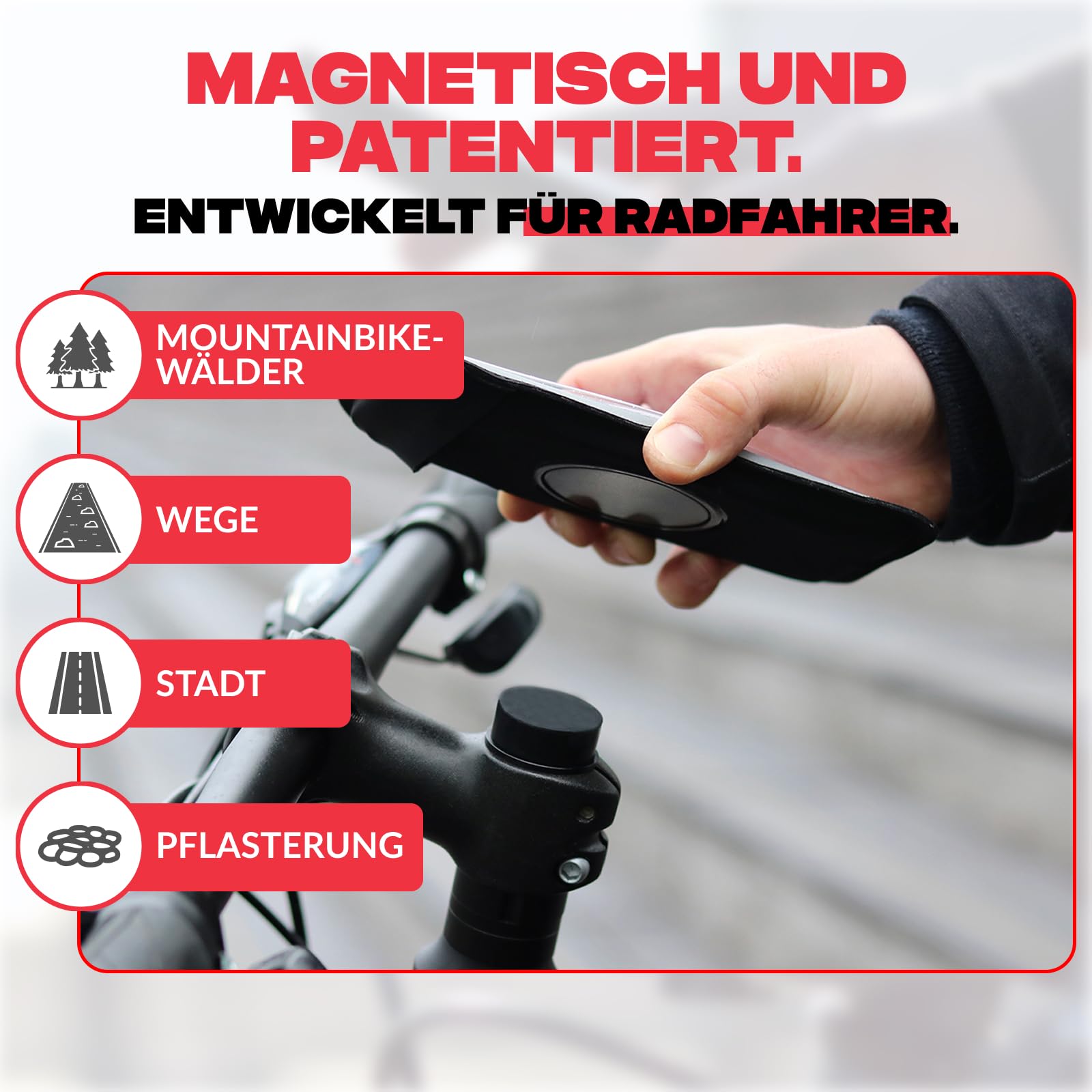 Shapeheart Fahrrad-Handyhalterung für Vorbau M6, abnehmbar & Weatherproof | Für alle Handys | M6-Gabelschaftmutter | Ahead 1⅛ Zoll (28–32 mm) | 1-Hand-Bedienung | Touchscreen | Rennrad, Gravel, MTB