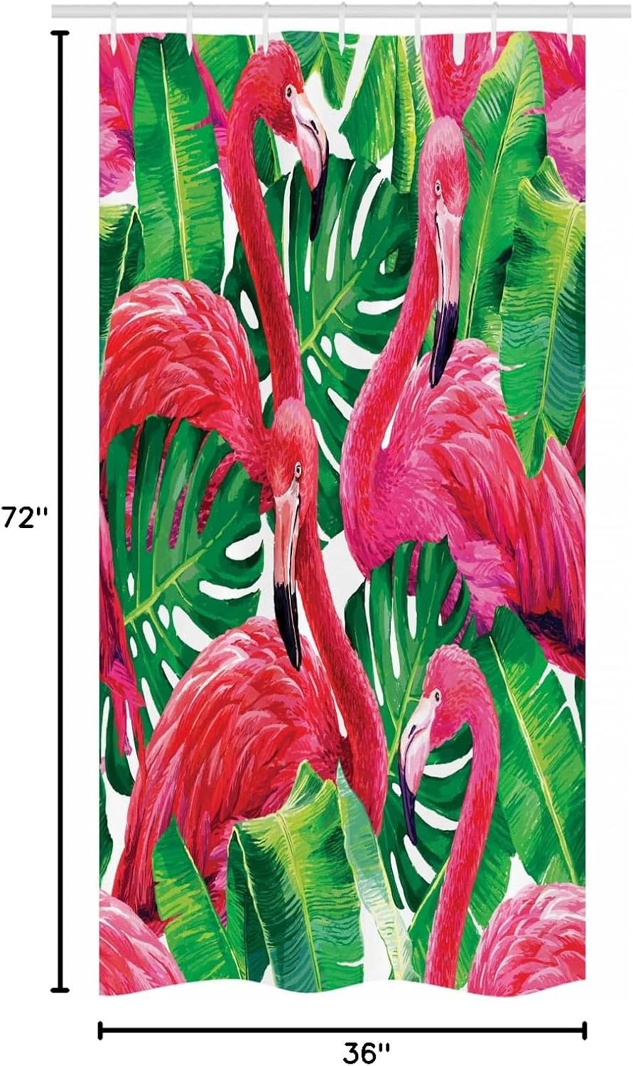 Ambesonne Flamingo Stall Shower Curtain, Flamingos Sitting on Macro Tropic Exotic Leaves Graphic in Retro Style Art, Fabric Bathroom Decor Set with Hooks, 36" W x 72" L, Pink Green