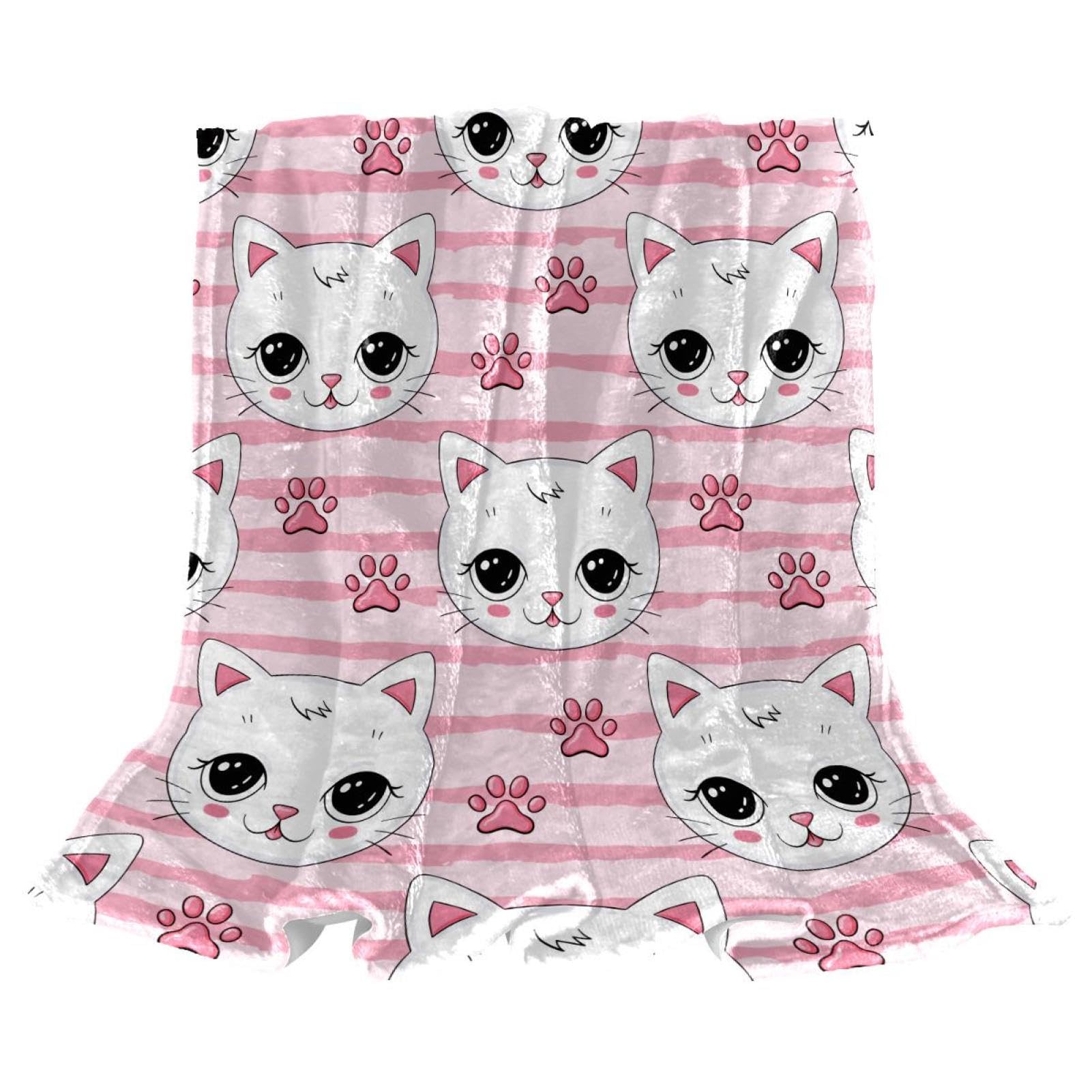 Couverture polaire chat blanc 150x200cm pour stopper le froid hivernal au bureau et au salon