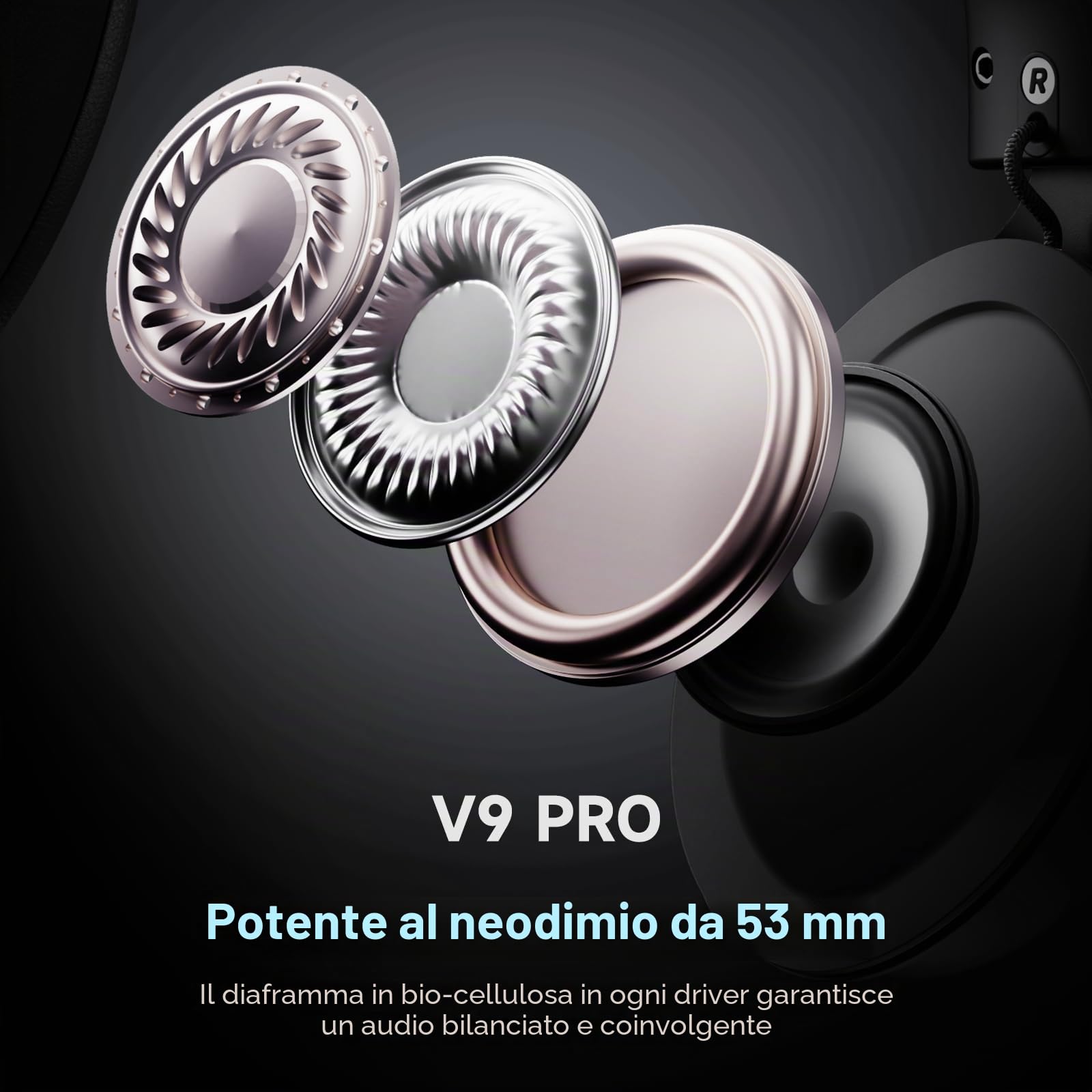 MCHOSE V9 Pro - Cuffie da gioco senza fili, suono surround 7.1 | Driver al neodimio da 53 mm, portata fino a 40 m, 15 ms a bassa latenza, equalizzatore personalizzabile, PC, PS5, Switch