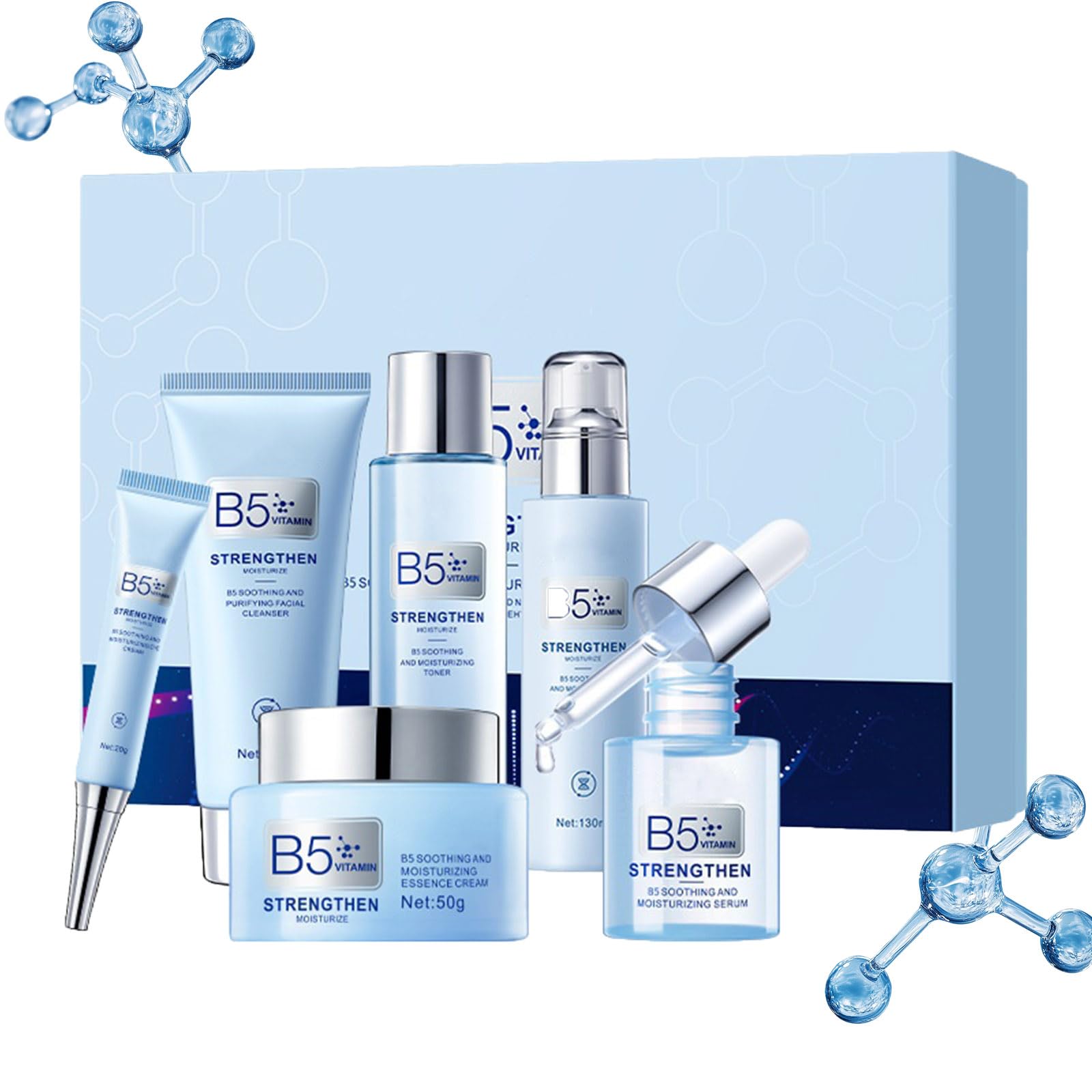 B5 Facial Skincare Set for Women – 6Pcs Travel Size Skin Care Kits with Face Wash, Hydrating Toner, Face Serum, Eye Cream, Face Cream & Lotion, Moisturizing Facial Kit for All Skin Types