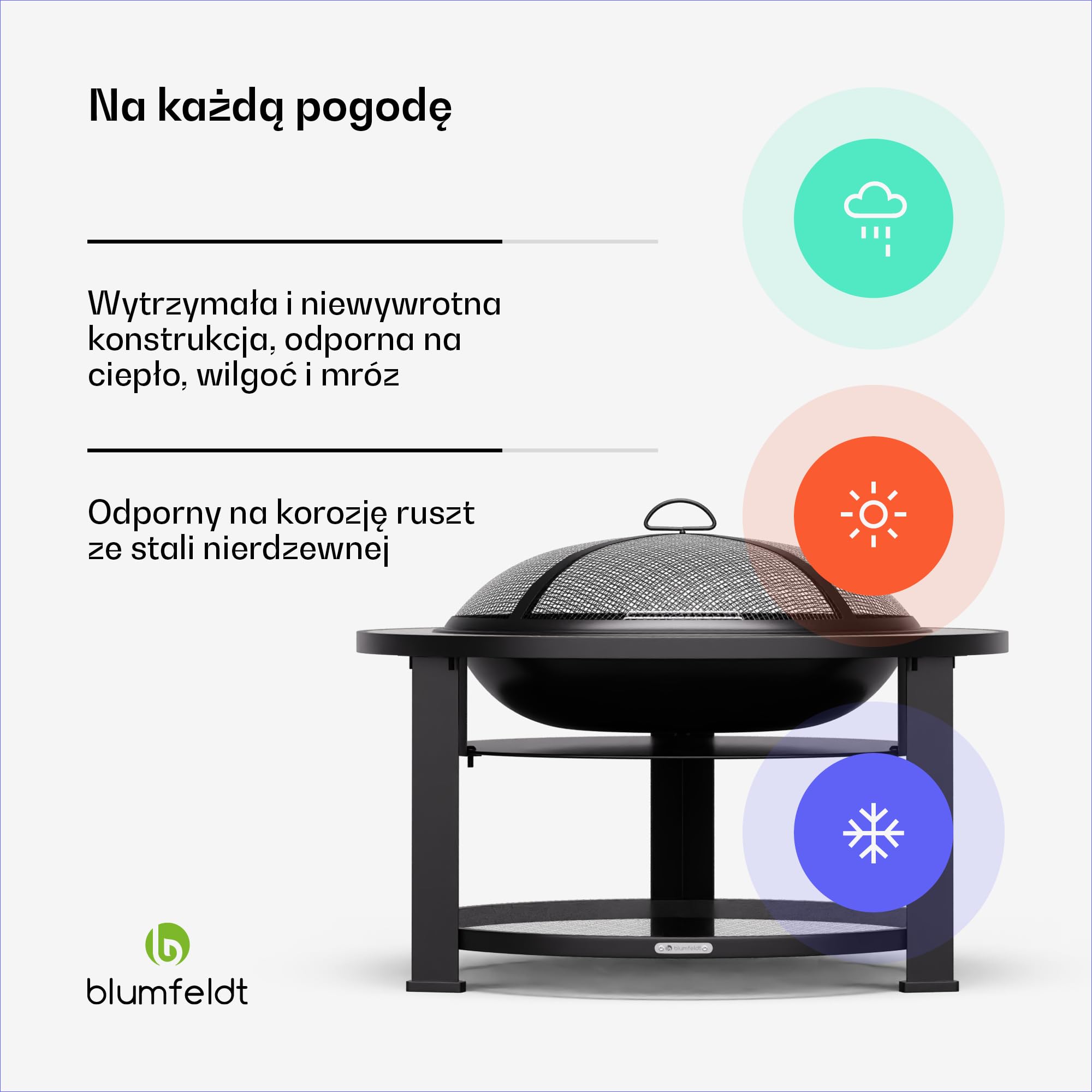 blumfeldt Palenisko ogrodowe 3 w 1 (palenisko, stół, grill), z ochroną przed wysoką temperaturą, rusztem do grillowania, pogrzebaczem, ochroną przed iskrami, ochroną przed deszczem – idealny jako