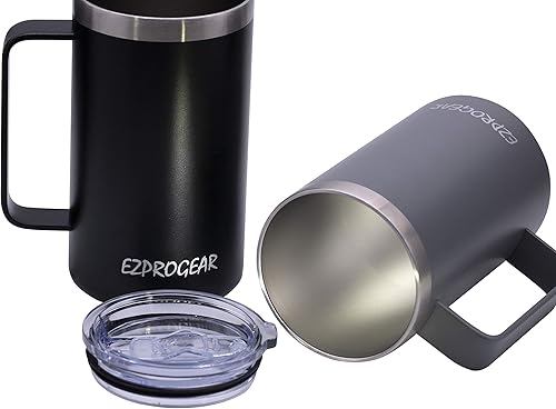Miniatura 6 de Ezprogear - Taza de café de acero inoxidable, con doble pared, aislada al vacío, con mango y tapa