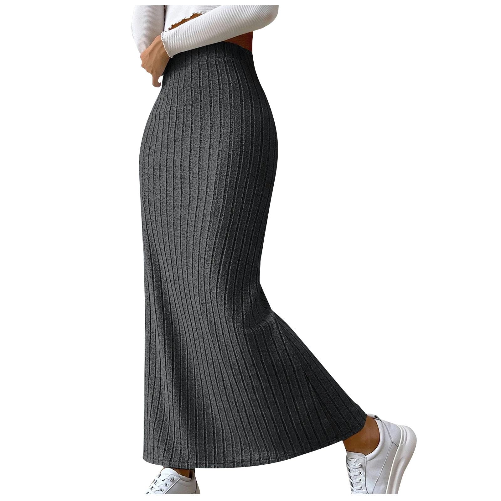 JOAU Womens Knit Long Skirts Casual Stretchy High Waist Trendy A Line Solid Maxi Skirt Slim Fit Bodycon