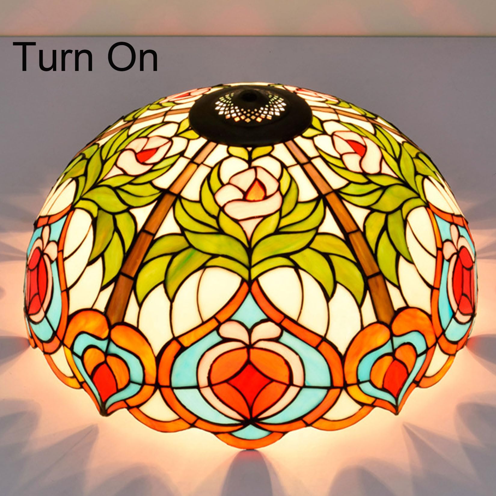 Wymiana abażuru lampy 50 x 25 cm witraż ważka róża winogrona barokowy styl abażur tylko z nasadką pasuje do lampy stołowej lampa wisząca lampa podłogowa oprawa sufitowa, brzoskwiniowy