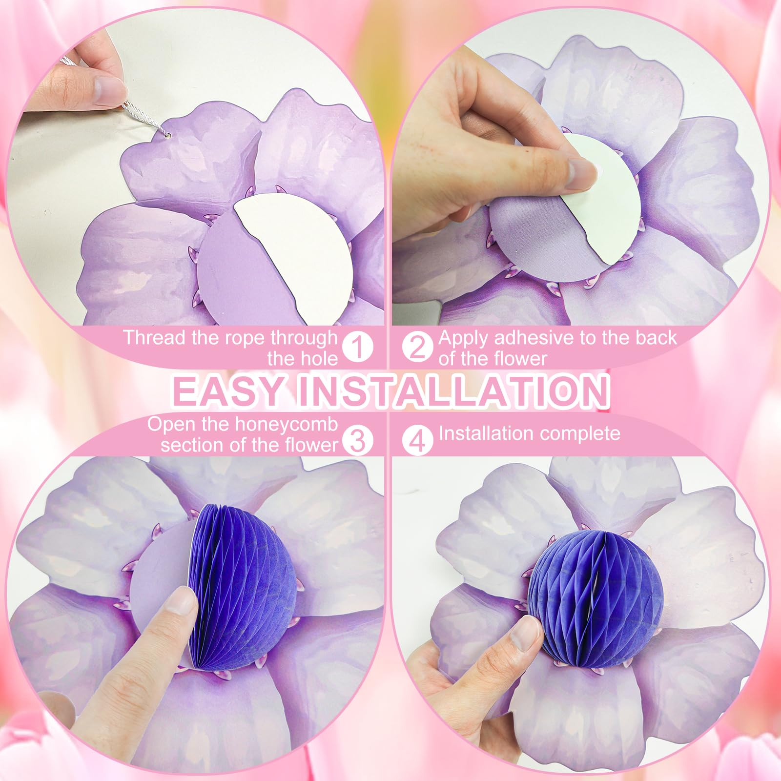 Set di decorazioni da appendere con fiori di carta colorati per feste Set di decorazioni per feste con bandiera a triangolo con sfera di fiori di carta