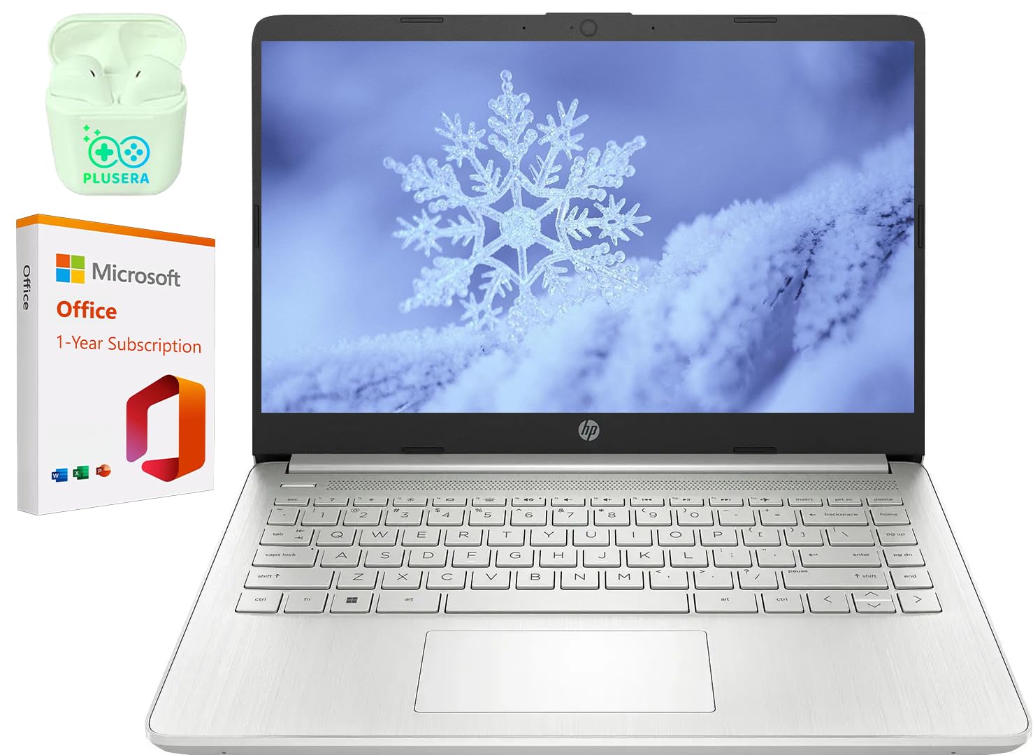 HPNewest 14" LED Business Laptop Computer, 8GB RAM 320GB Storage (64GB eMMC+256GB SD Card), Intel Quad-Core N4120, Windows 11 S Laptop with 1-Year Microsoft Office 365, PLUSERA Earphones, Silver