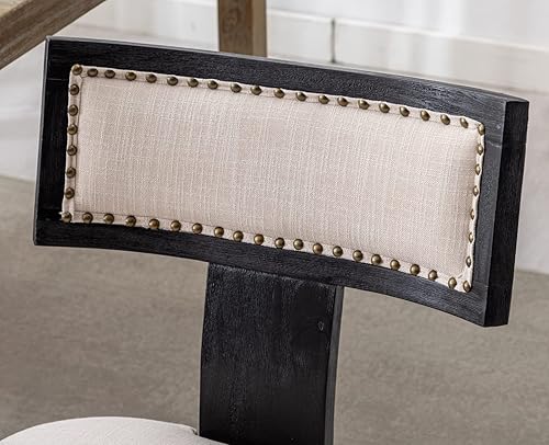 Miniatura 14 de EALSON Juego de 2 sillas de comedor modernas de mediados de siglo, sillas de cocina tapizadas de lino, sillas de comedor de granja, sillas Nailhead