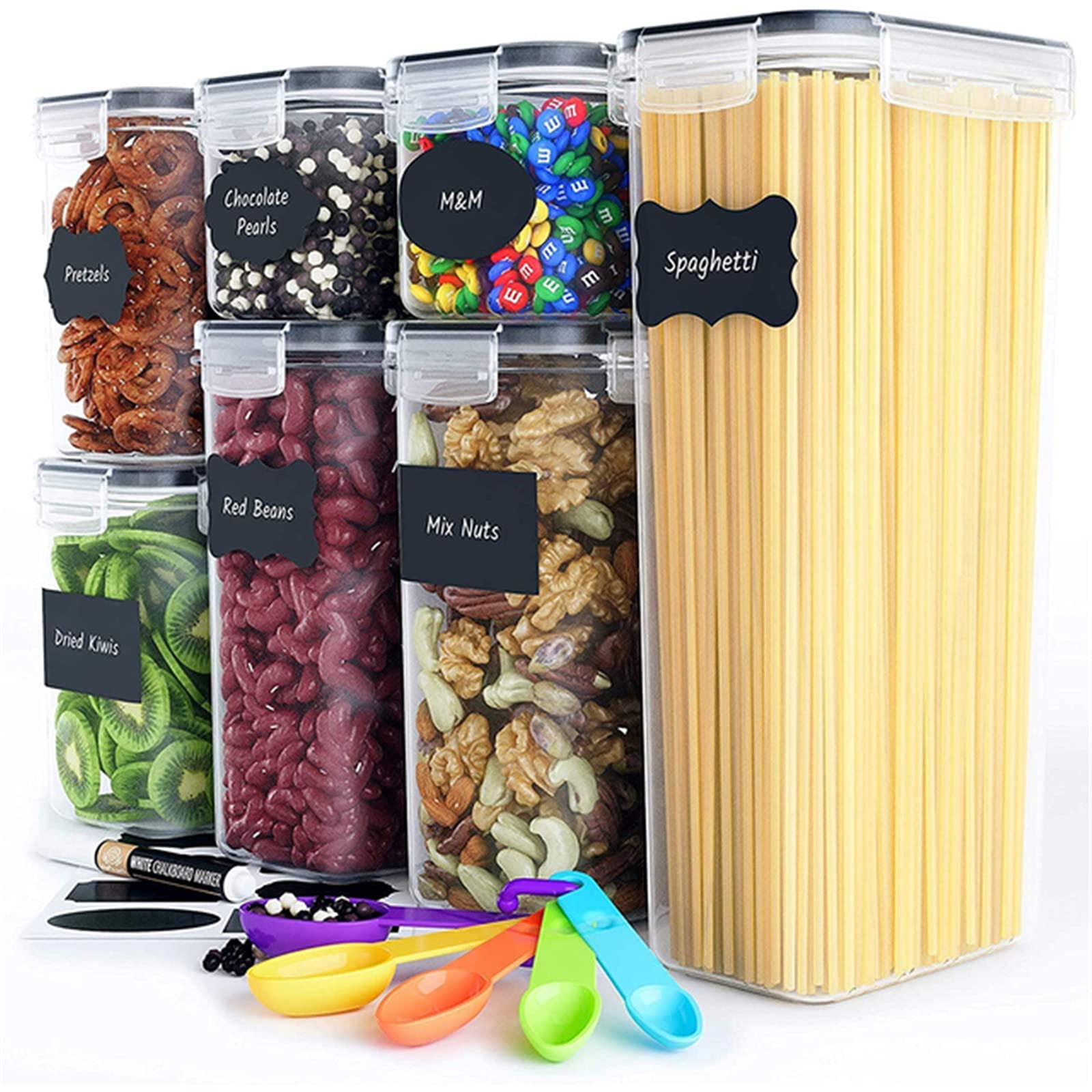 Contenedores de Alimentos Conjunto de contenedores caja almacenamiento alimentos organización la despensa con tapas para Suministros de Cereales Con(7 Pcs)