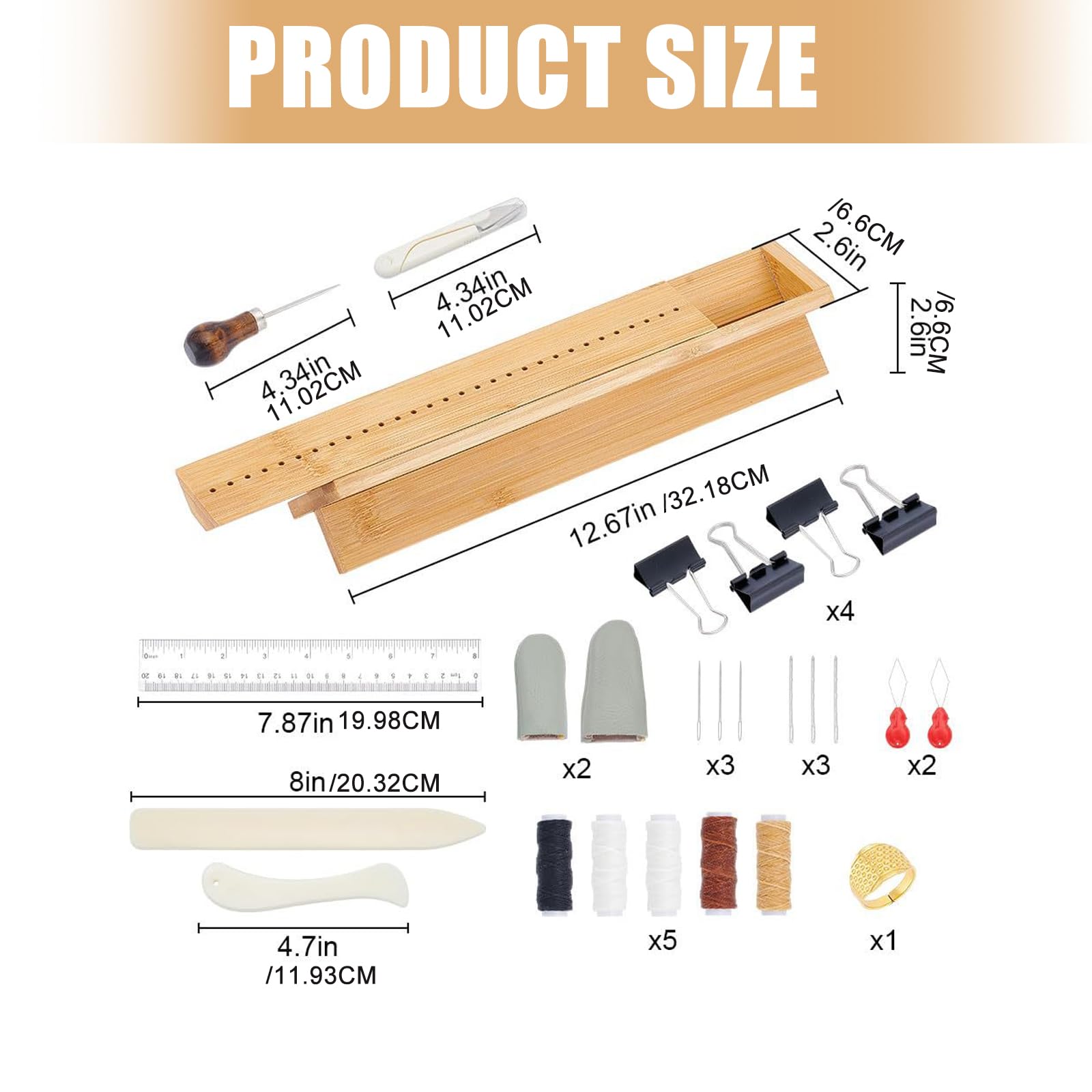 Outils en Cuir pour Reliure en Bois, 26 pièces, avec tampons