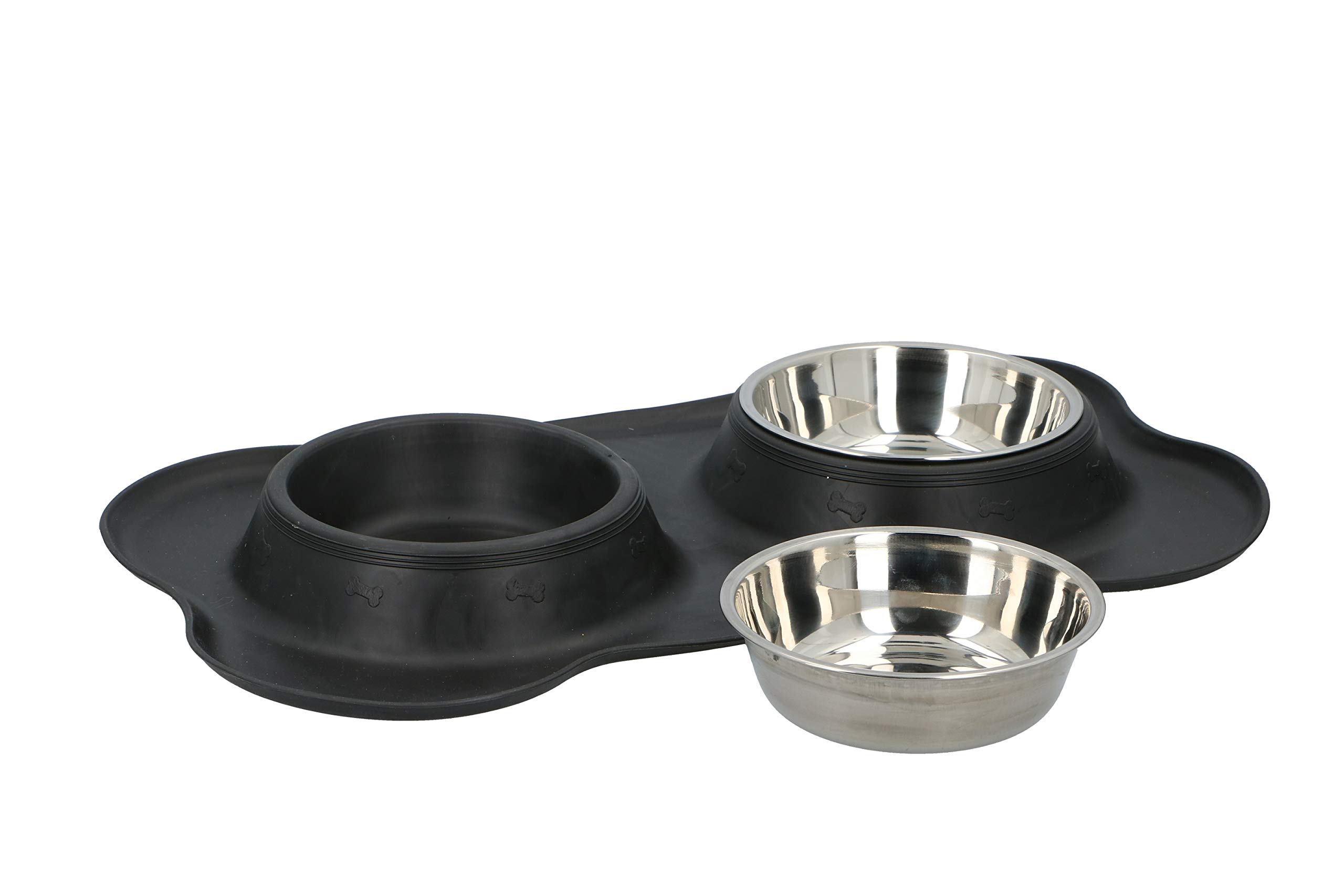 maxxpro Pet Feeding Bowls with Platform Large - 46 x 27 x 4 cm - Dog - Stainless Steel, black - Image 2