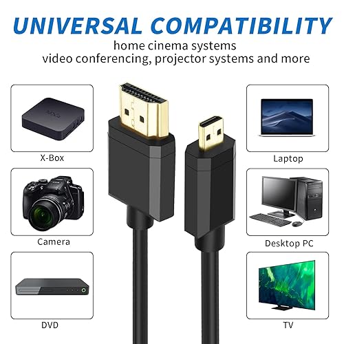 Miniatura 4 de Cable micro HDMI a HDMI 2.1 8K de 5 pies, ultra alta velocidad 8K 60Hz 4K 120Hz 48Gbps cable HDMI compatible con cámaras digitales, videocámaras,