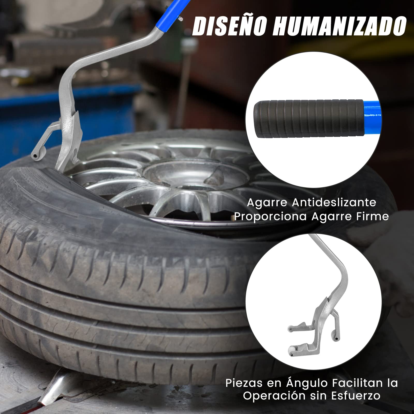 COSTWAY Herramienta para Montar y Desmontar Neumáticos, Cambiador de Neumáticos de 44 cm a 62 cm, Conjunto de 3 Herramientas Manuales para Cambiar Neumáticos con Retenedor de Cuentas (Plateado+Azul)