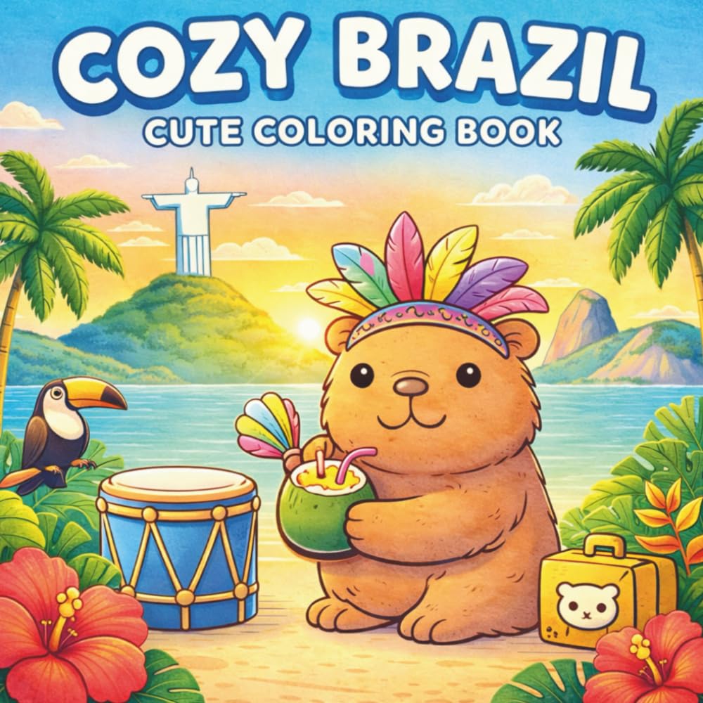 Cozy Brazil. Carnival & Nature Cute Coloring Book for Adults and Teens with Charming Characters and Easy Tropical Scenes for Relaxation
