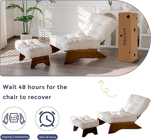 Miniatura 8 de MAXYOYO Silla decorativa con respaldo ajustable otomano, silla de sala de estar tapizada con juego de reposapiés, silla moderna y acogedora silla