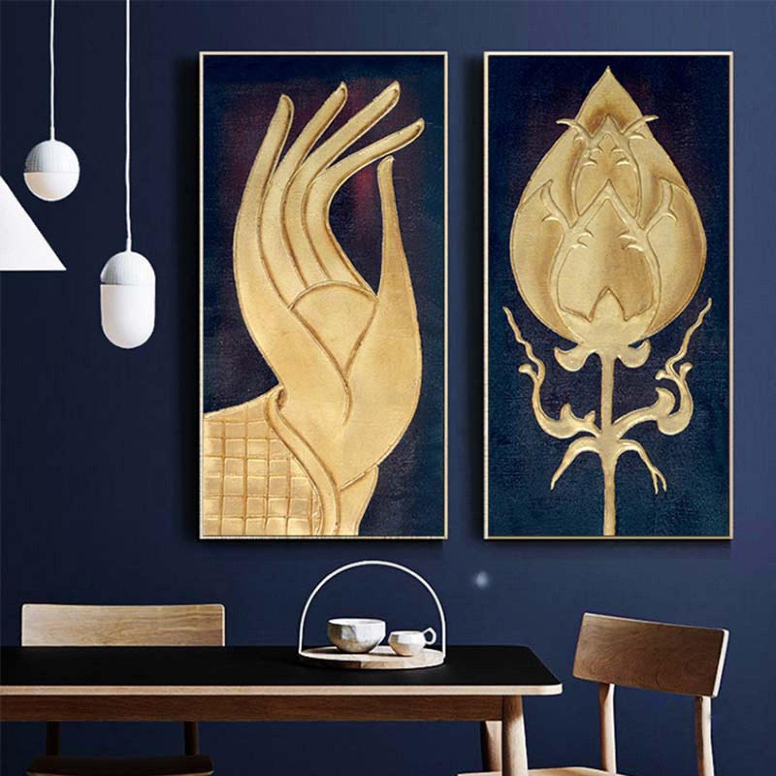 Impression sur toile bouddha main or abstrait affiche bouddhiste 60x120cmx2 - 8