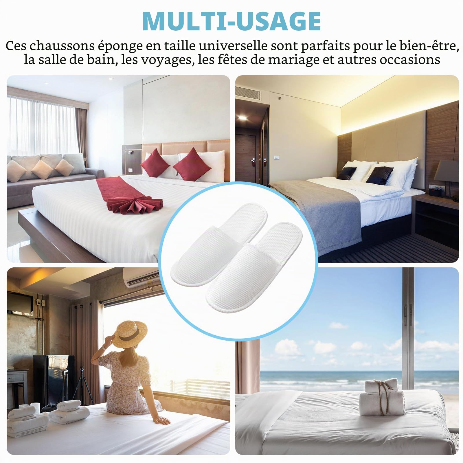 PORFOYO 20 Pièces Pantoufles D'hôtel, 5 Mm Paires De Pantoufles Portatives, Chausson Spa Hotel Lavable, Pour Hôtels Et Spa Maison Voyage