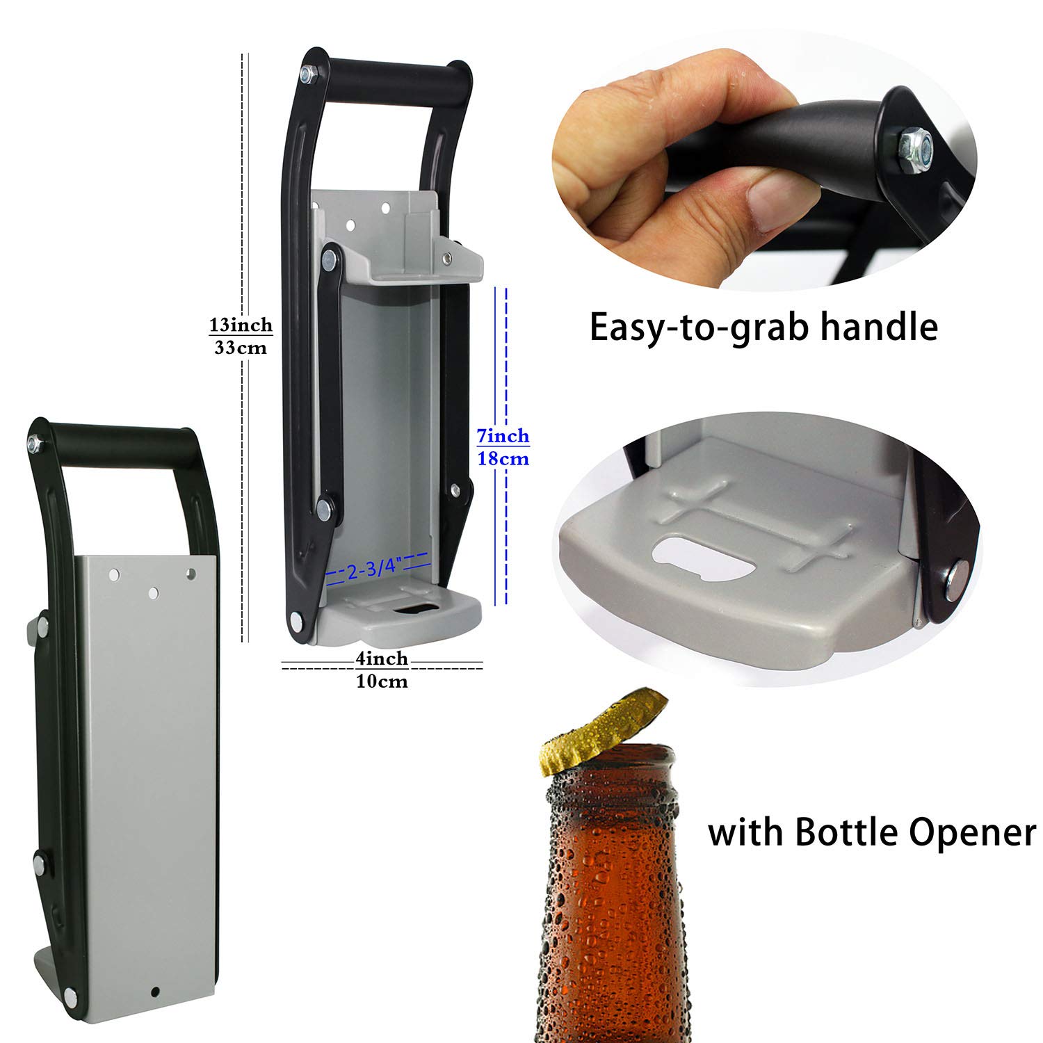 Abrebotellas de 473 ml trituradora de latas con soporte para bolsas de plástico, trituradoras de latas de aluminio, respetuoso con el medio ambiente, abridor de botellas montado en la pared,