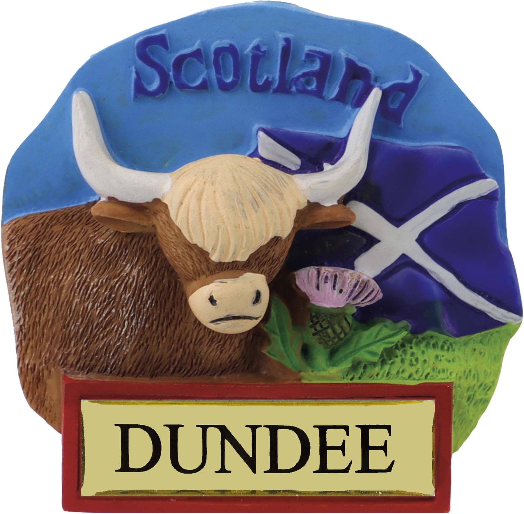 I Luv Ltd Dundee Scotland Fridge Magnet - Scottish Saltire Flag, Highland Cow With Horns