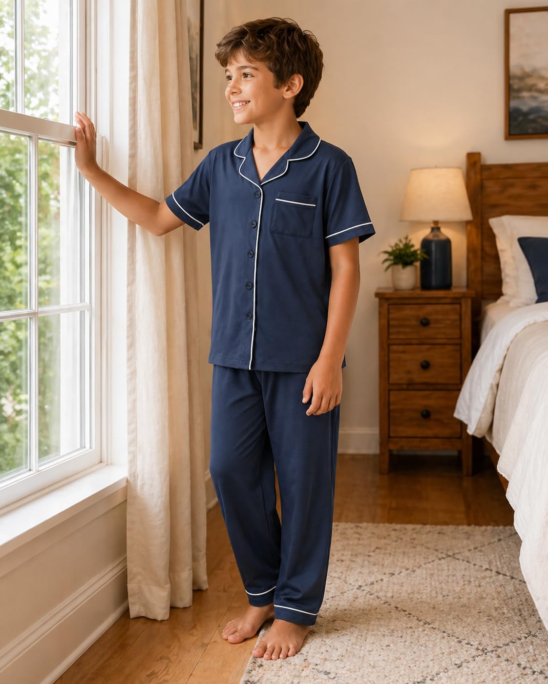 GUISBY Kids Rayon of Bamboo Pajamas Set Short Sleeve Button Down 2 Piece Ages 5-14
