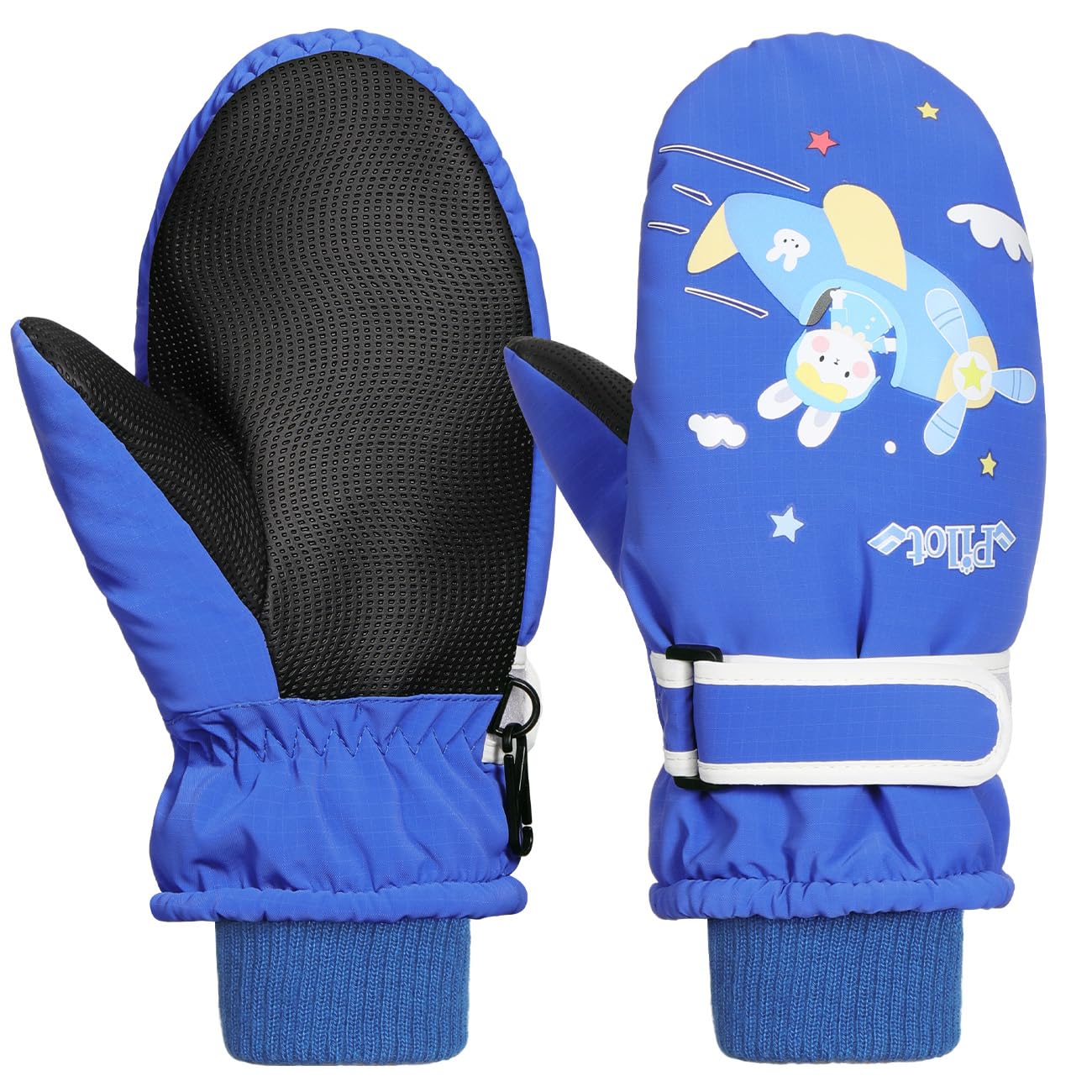 Rhino Valley Guantes de Esquí para Niños, Manoplas de Nieve Impermeables para Niños, Guantes de Invierno Cálidas con Cinta Ajustable, Guantes de Nieve para Niñas al Aire Libre y Snowboard