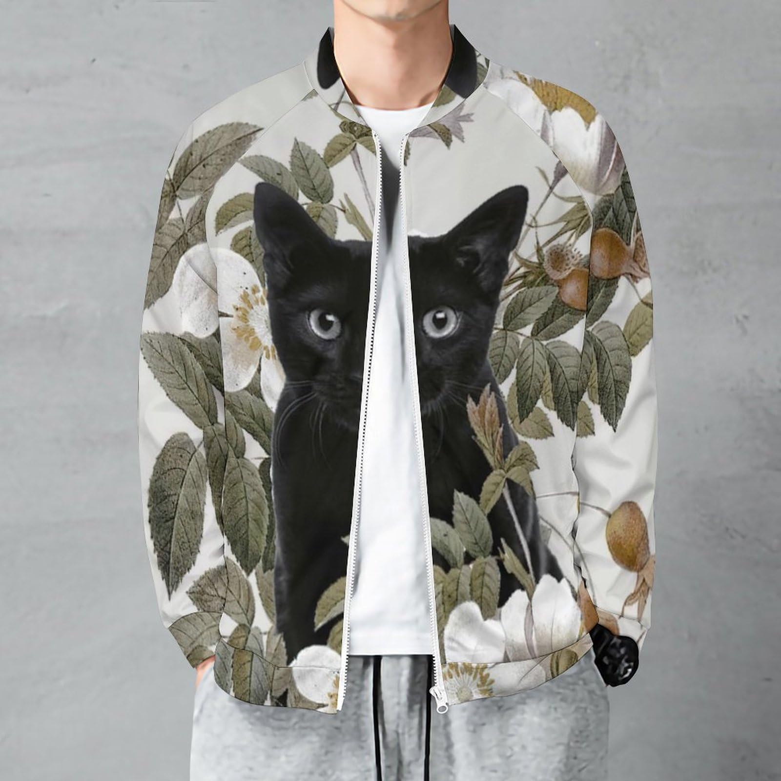 Amazon.co.jp: 黒猫 ネコ柄 猫柄 メンズ ジップジャケット アウター